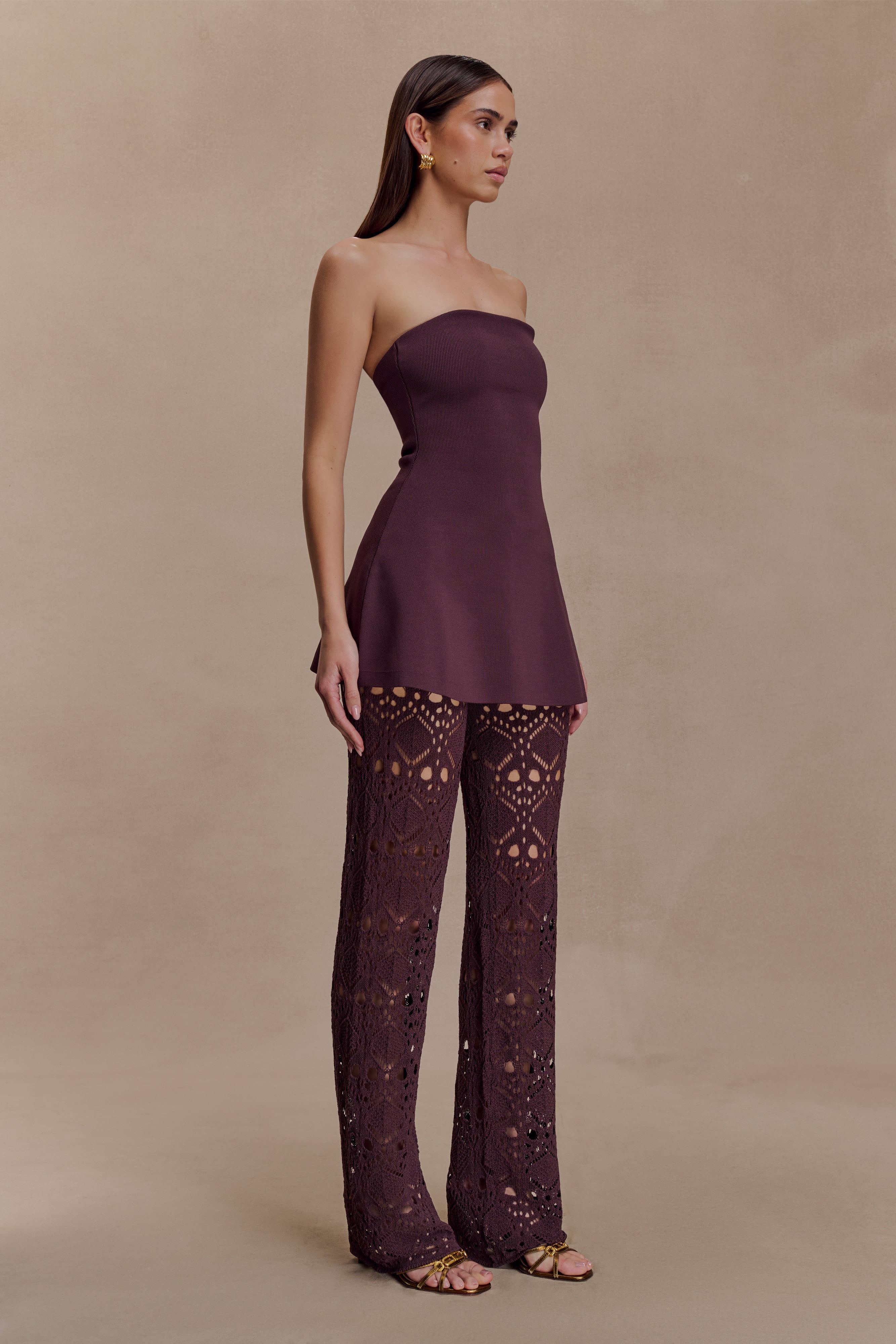 Anette Bandage Knit Strapless Top - Chocolate | MESHKI US