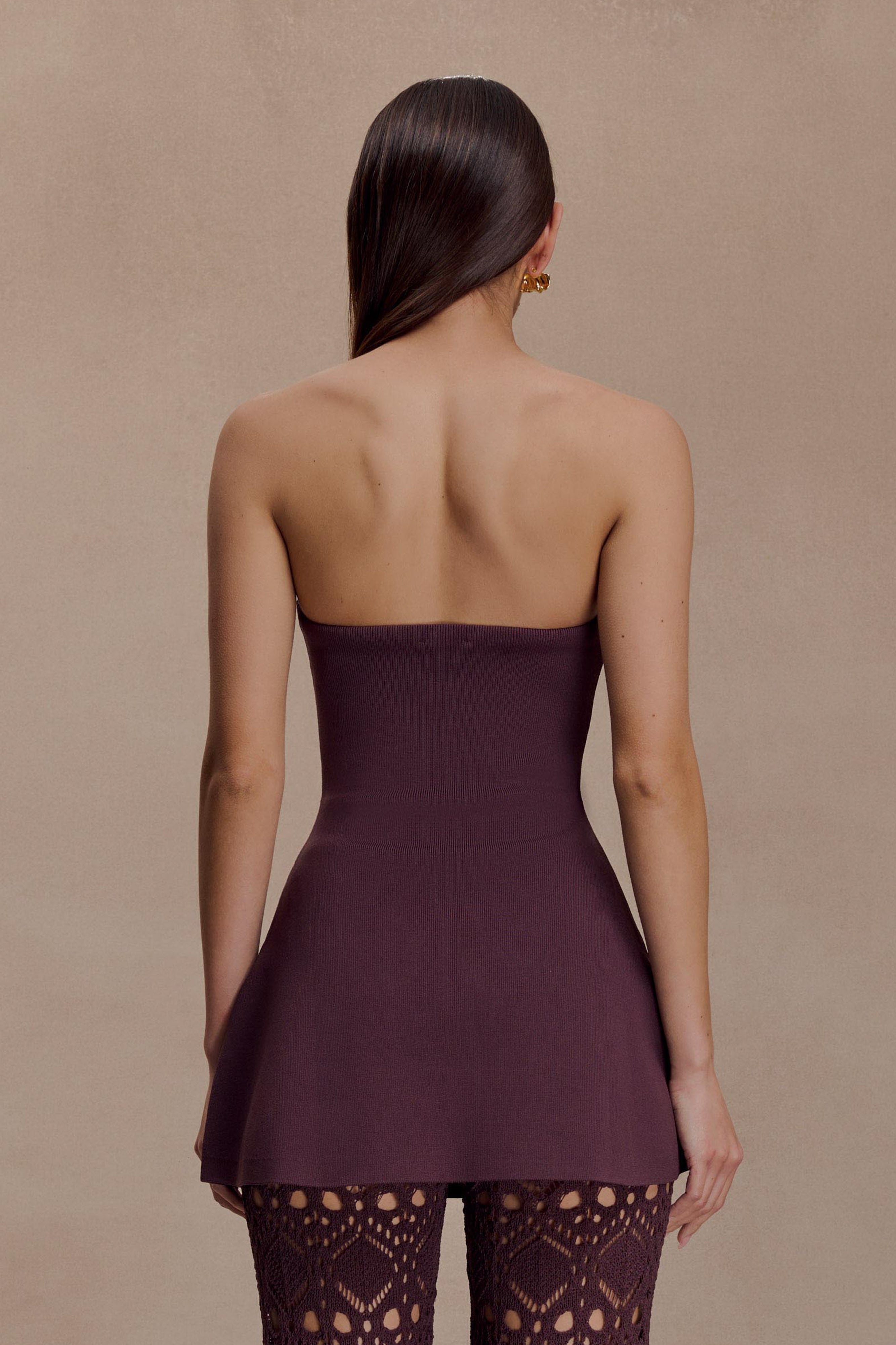 Anette Bandage Knit Strapless Top - Chocolate | MESHKI US