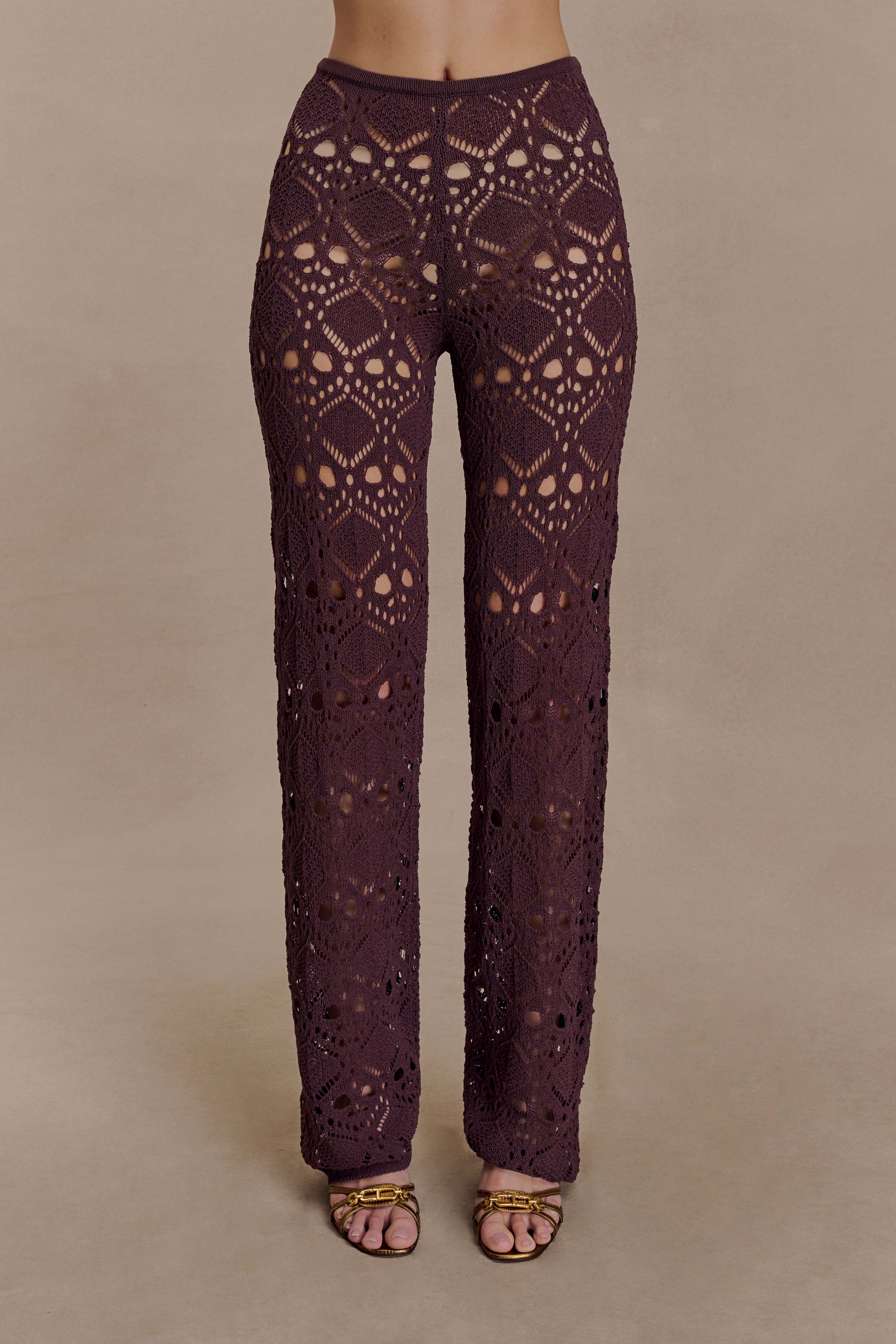 Trena Crochet Knit Pants - Chocolate | MESHKI US