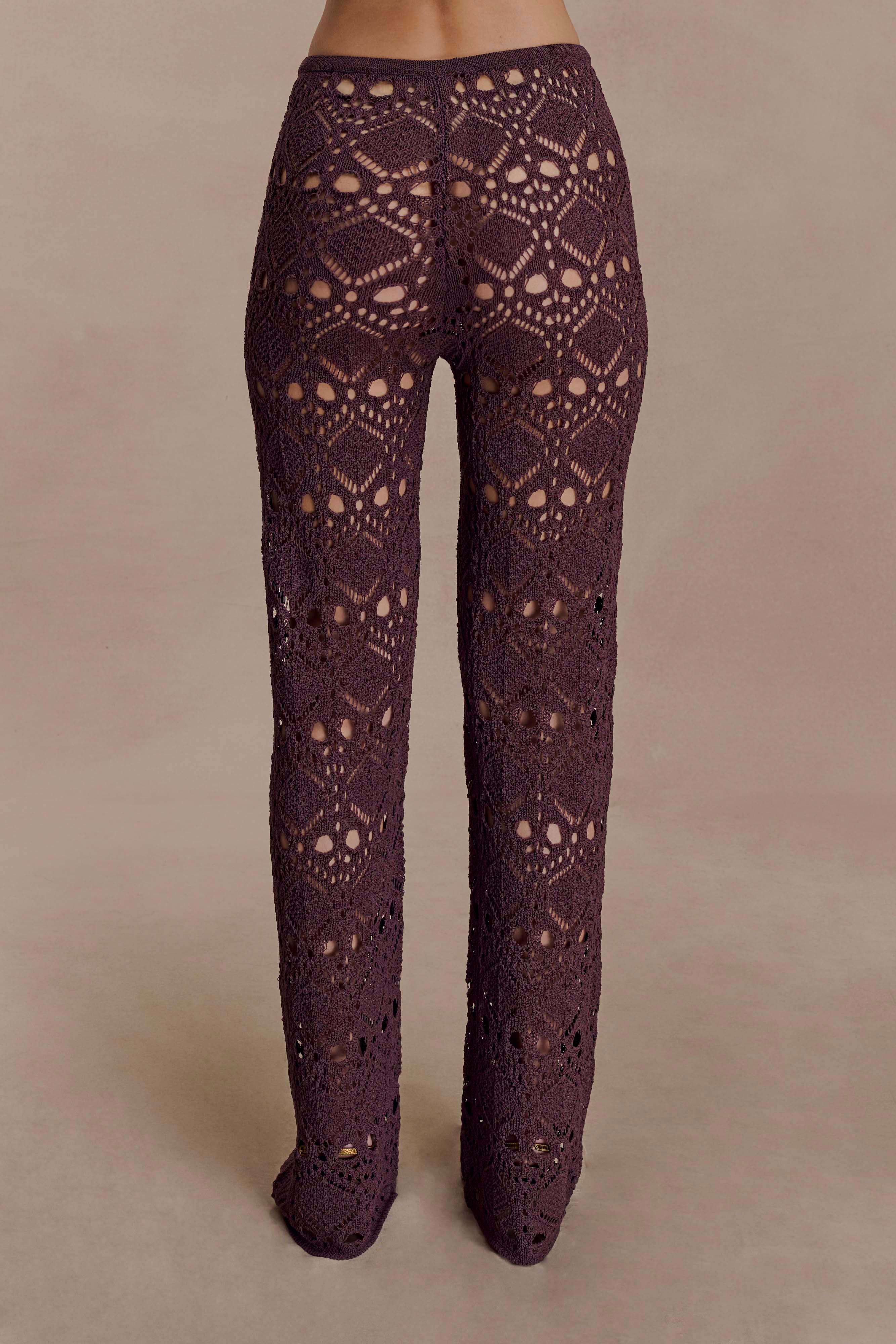 Trena Crochet Knit Pants - Chocolate | MESHKI US