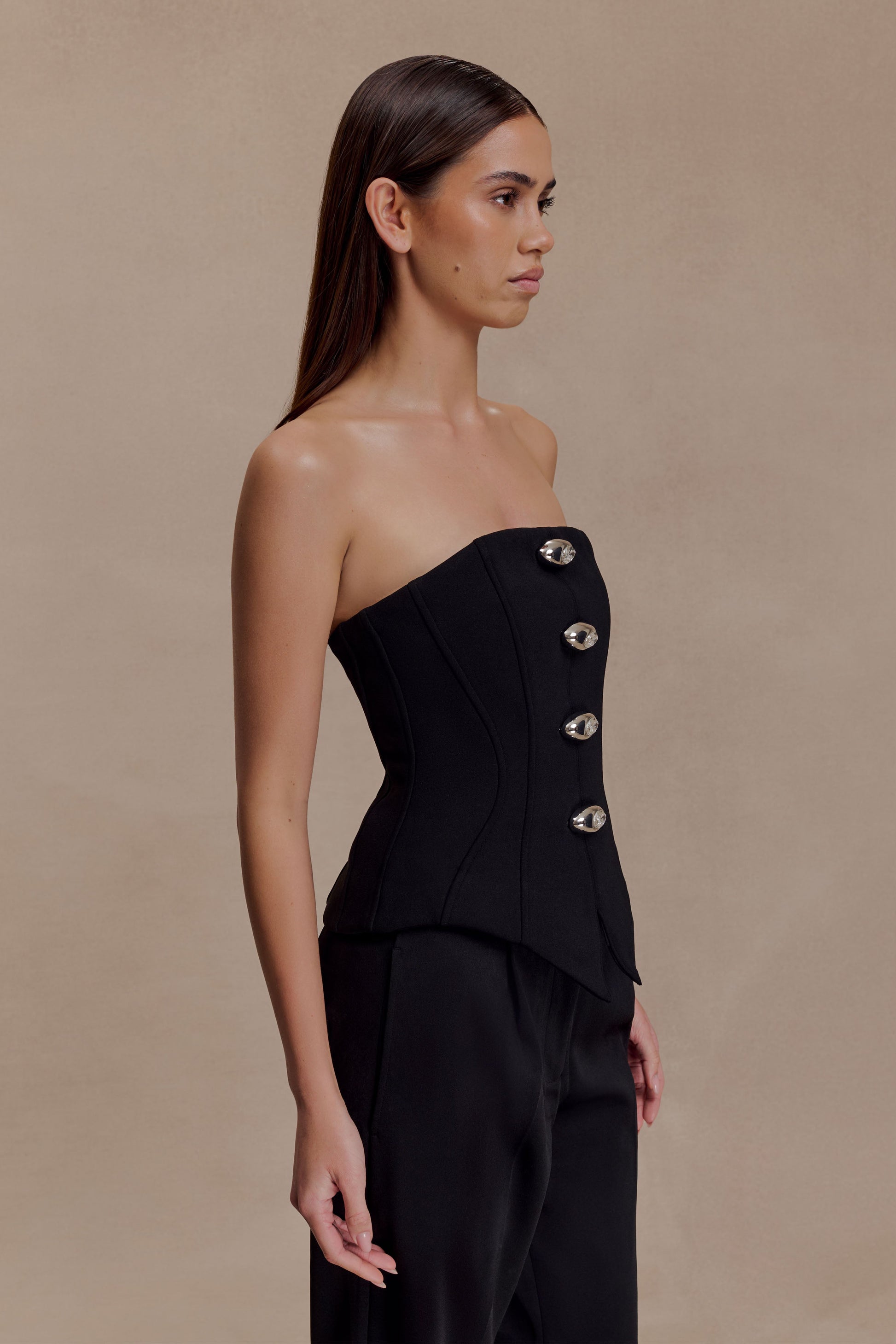 Arla Button Up Corset Top / Black | MESHKI | XS Arla Button Up Corset Top / Black | MESHKI | XS