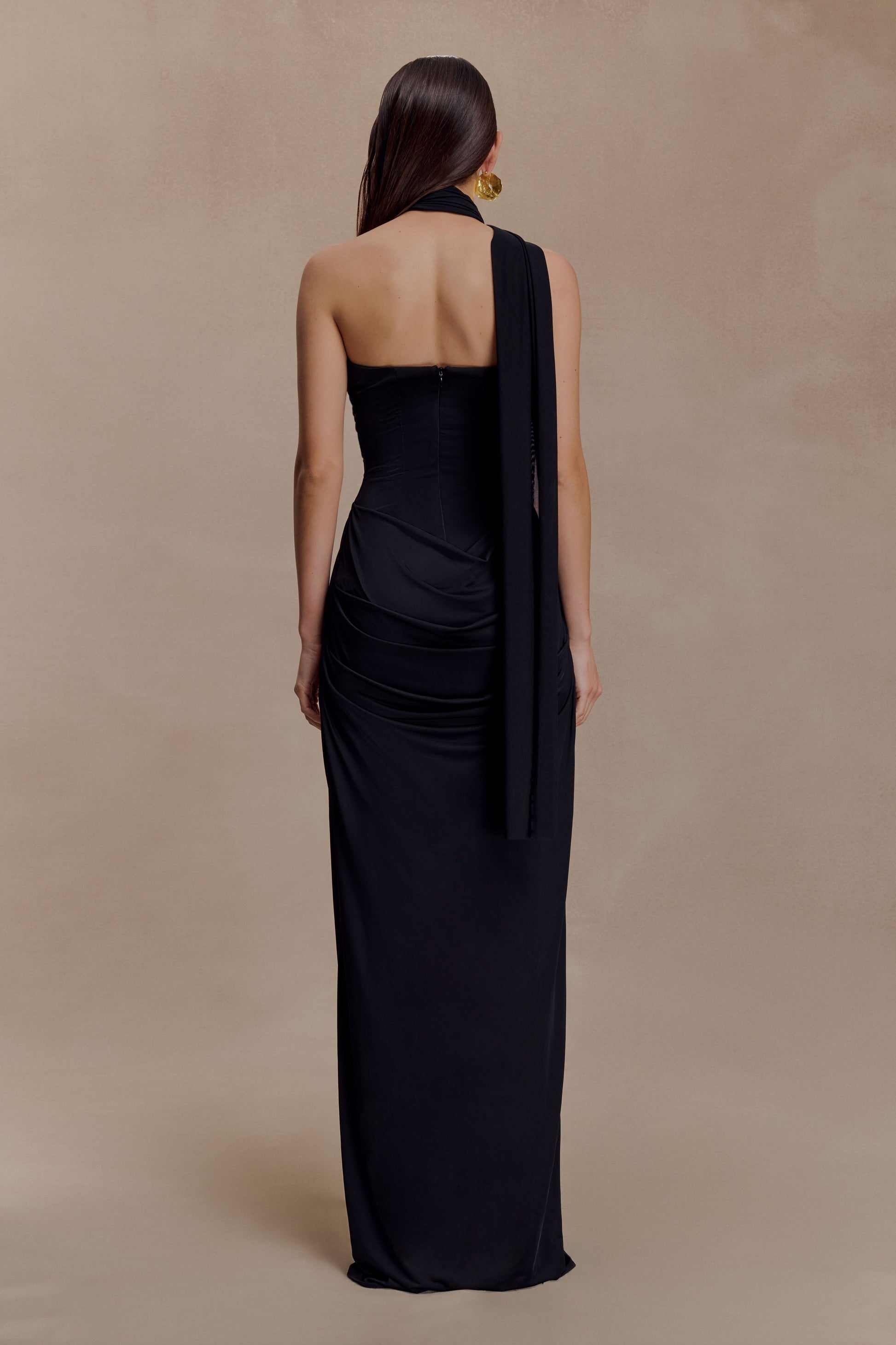 Mattea Slinky and Mesh Maxi Dress with Scarf / Black | Meshki | XXS Mattea Slinky and Mesh Maxi Dress with Scarf / Black | Meshki | XXS