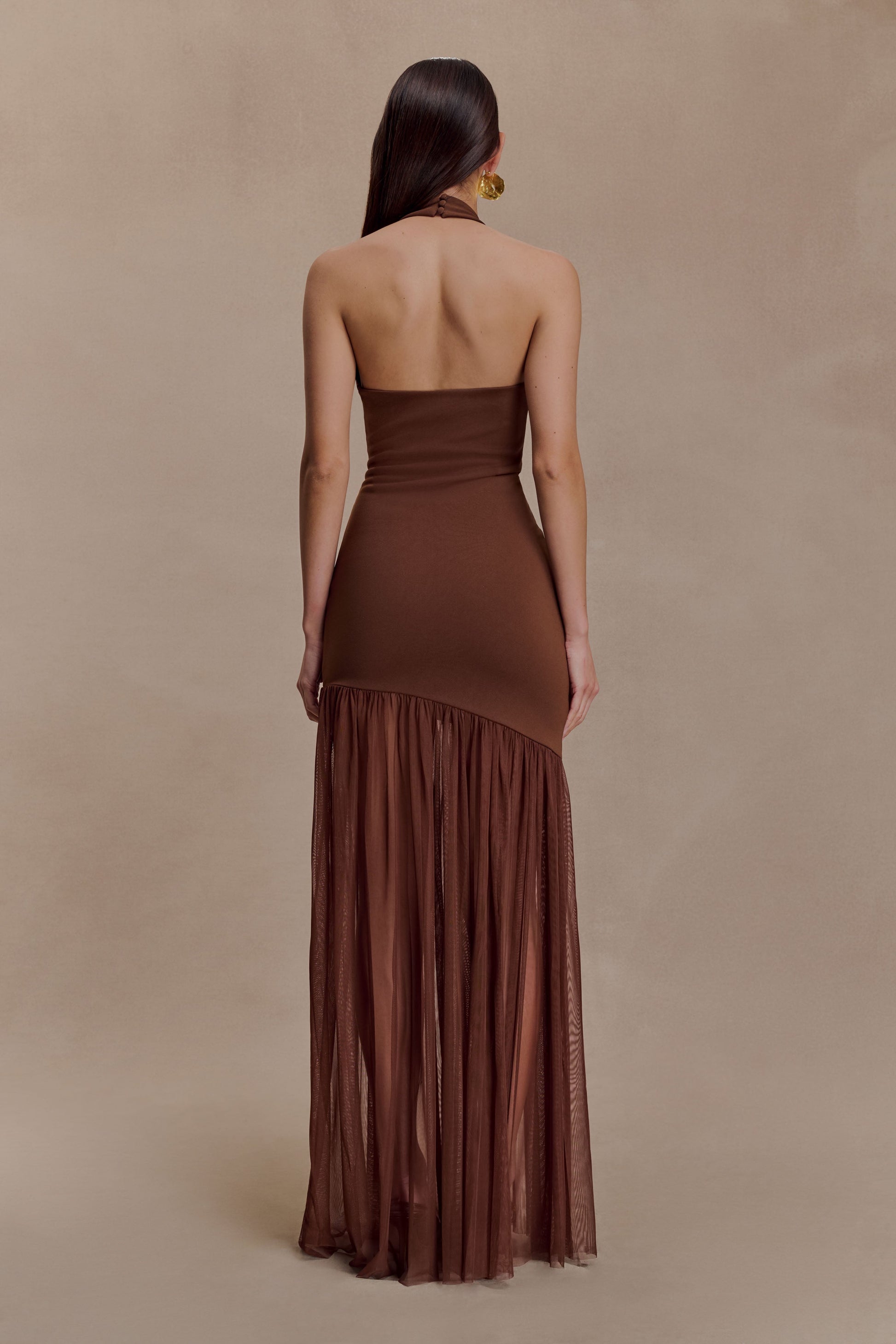 Aubree Crepe And Mesh Maxi Dress - Chocolate/Mocha #2