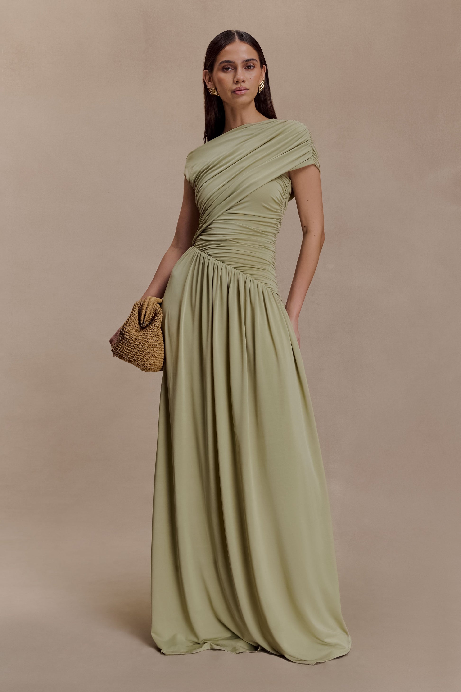 Ayeshya Slinky Asymmetric Maxi Dress - Sage #3