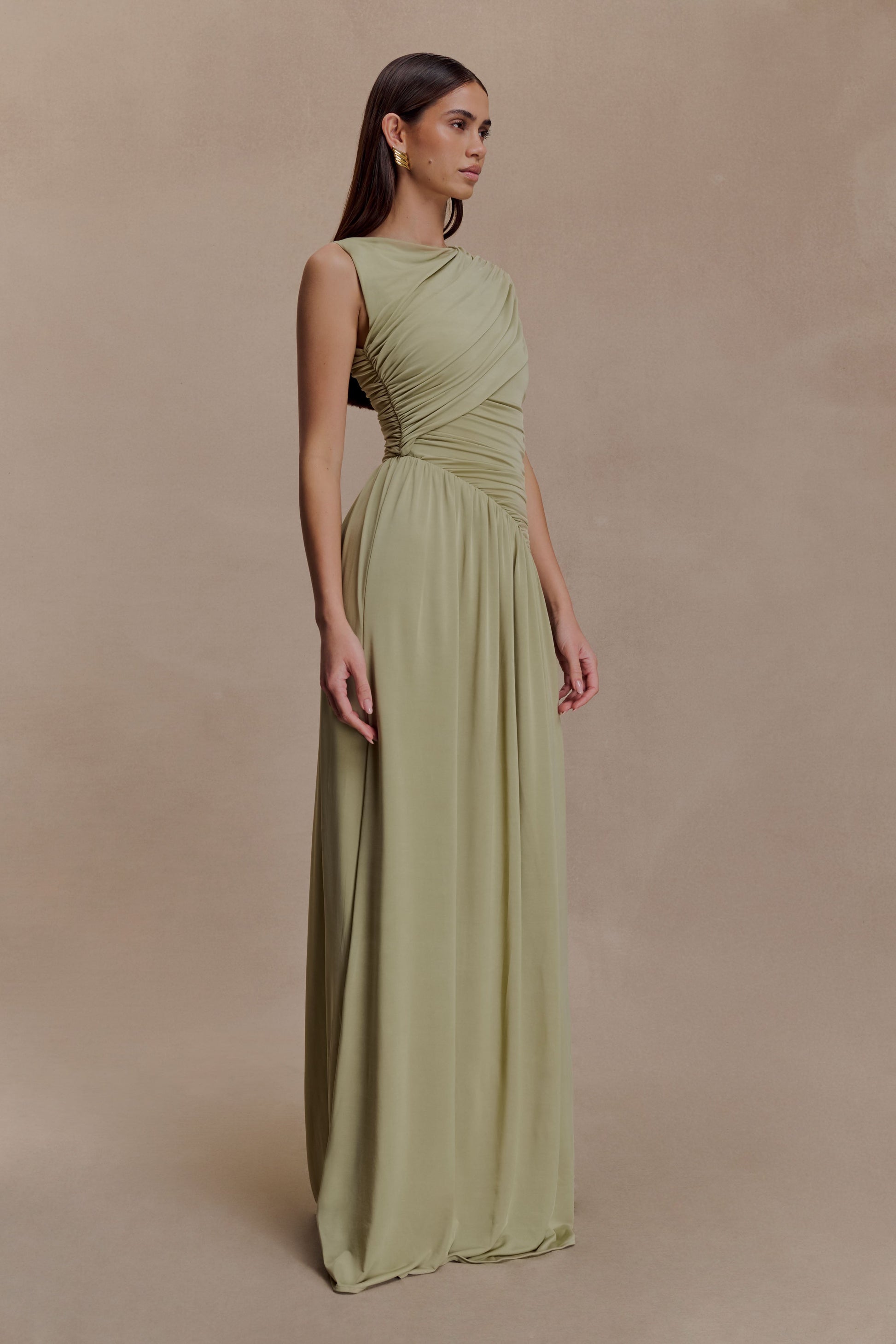 Ayeshya Slinky Asymmetric Maxi Dress - Sage XXS Ayeshya Slinky Asymmetric Maxi Dress - Sage XXS