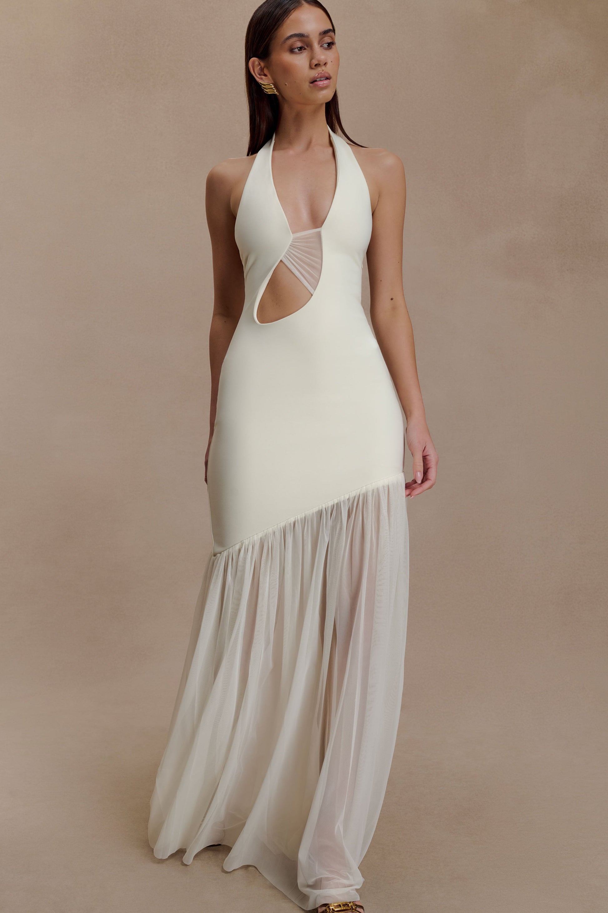 Aubree Crepe and Mesh Maxi Dress / Ivory | Meshki | Xs Aubree Crepe and Mesh Maxi Dress / Ivory | Meshki | Xs