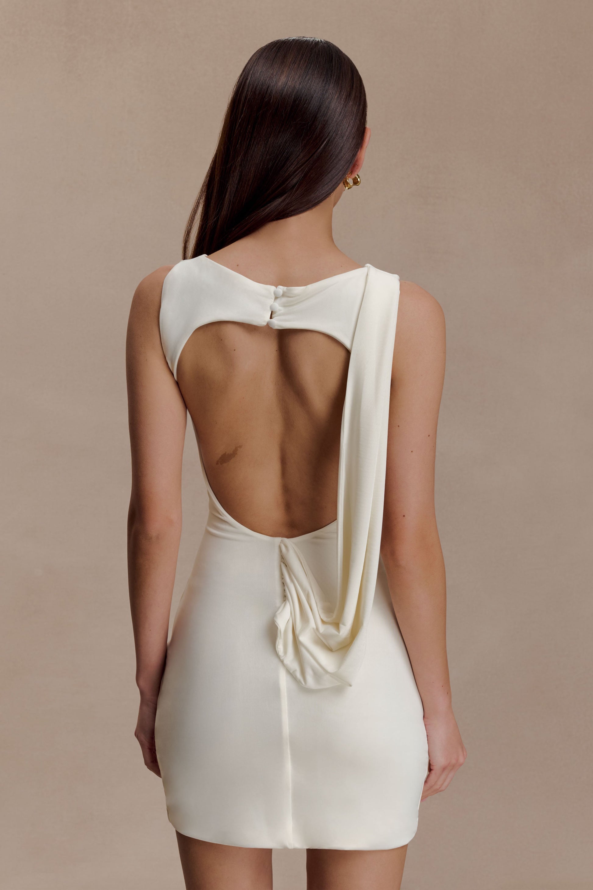 Henley Slinky Drape Mini Dress / Ivory | MESHKI