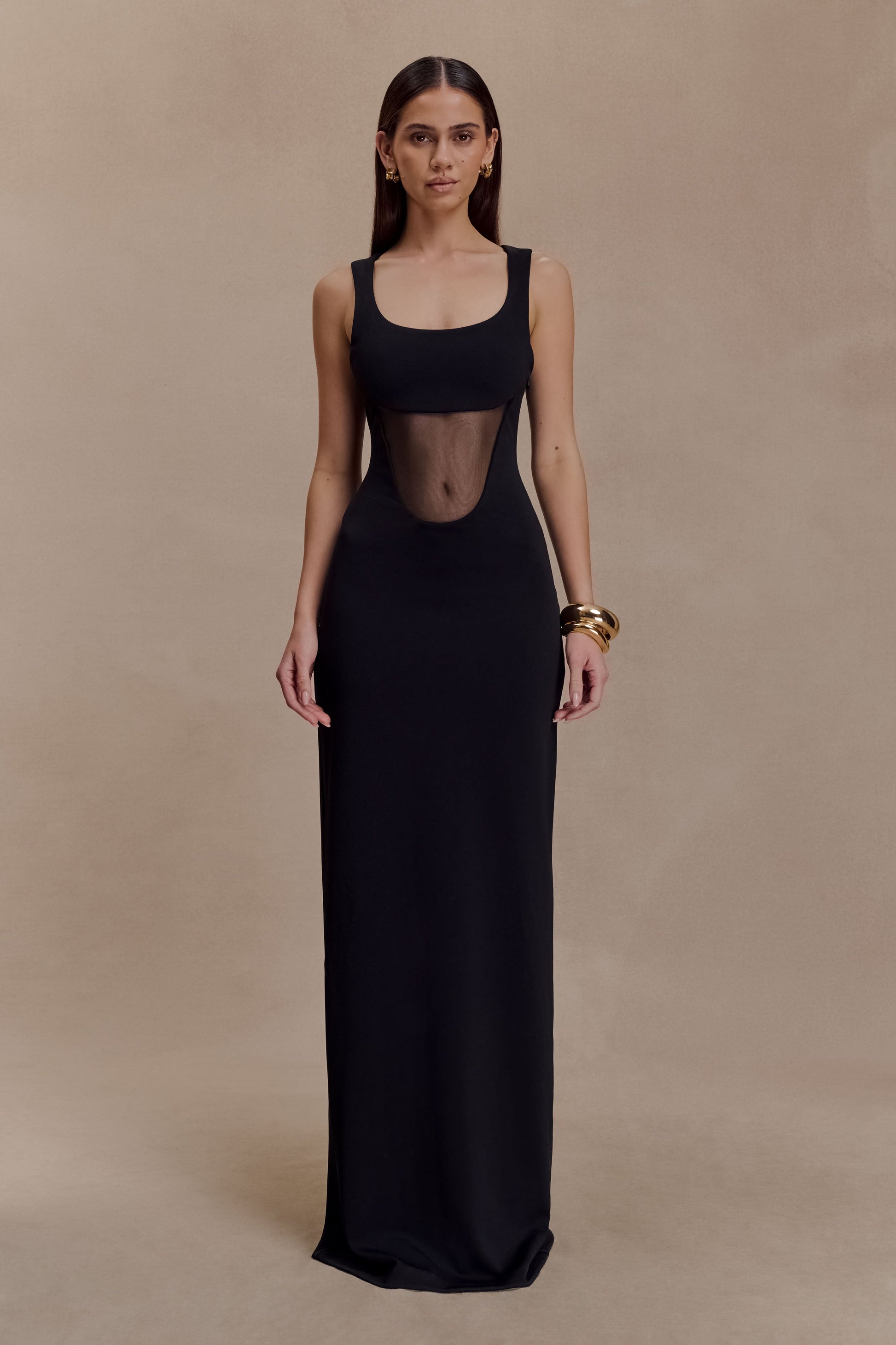 Marlon Crepe And Mesh Maxi Dress - Black #2
