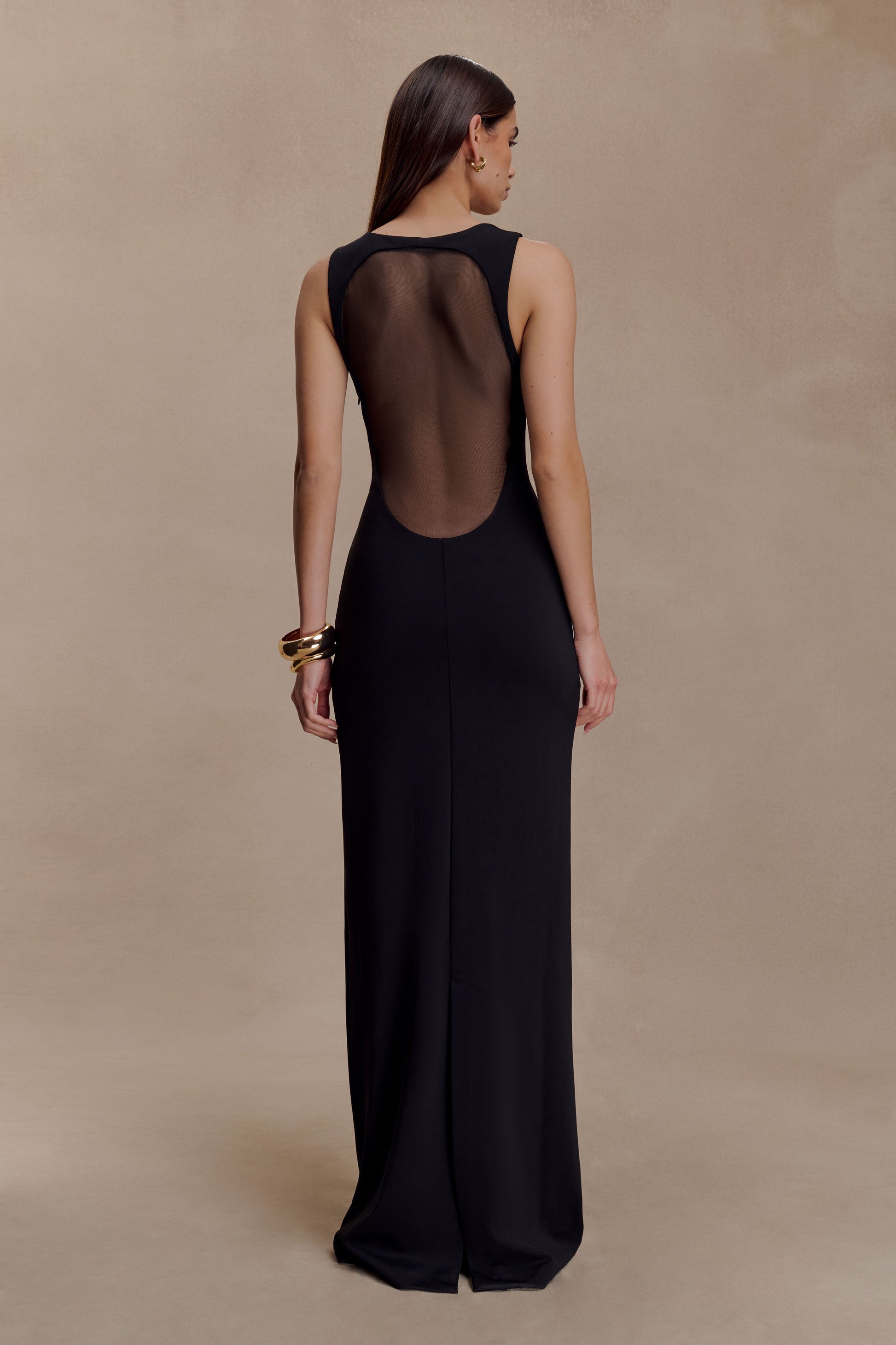Marlon Crepe And Mesh Maxi Dress - Black | MESHKI US Marlon Crepe And Mesh Maxi Dress - Black | MESHKI US