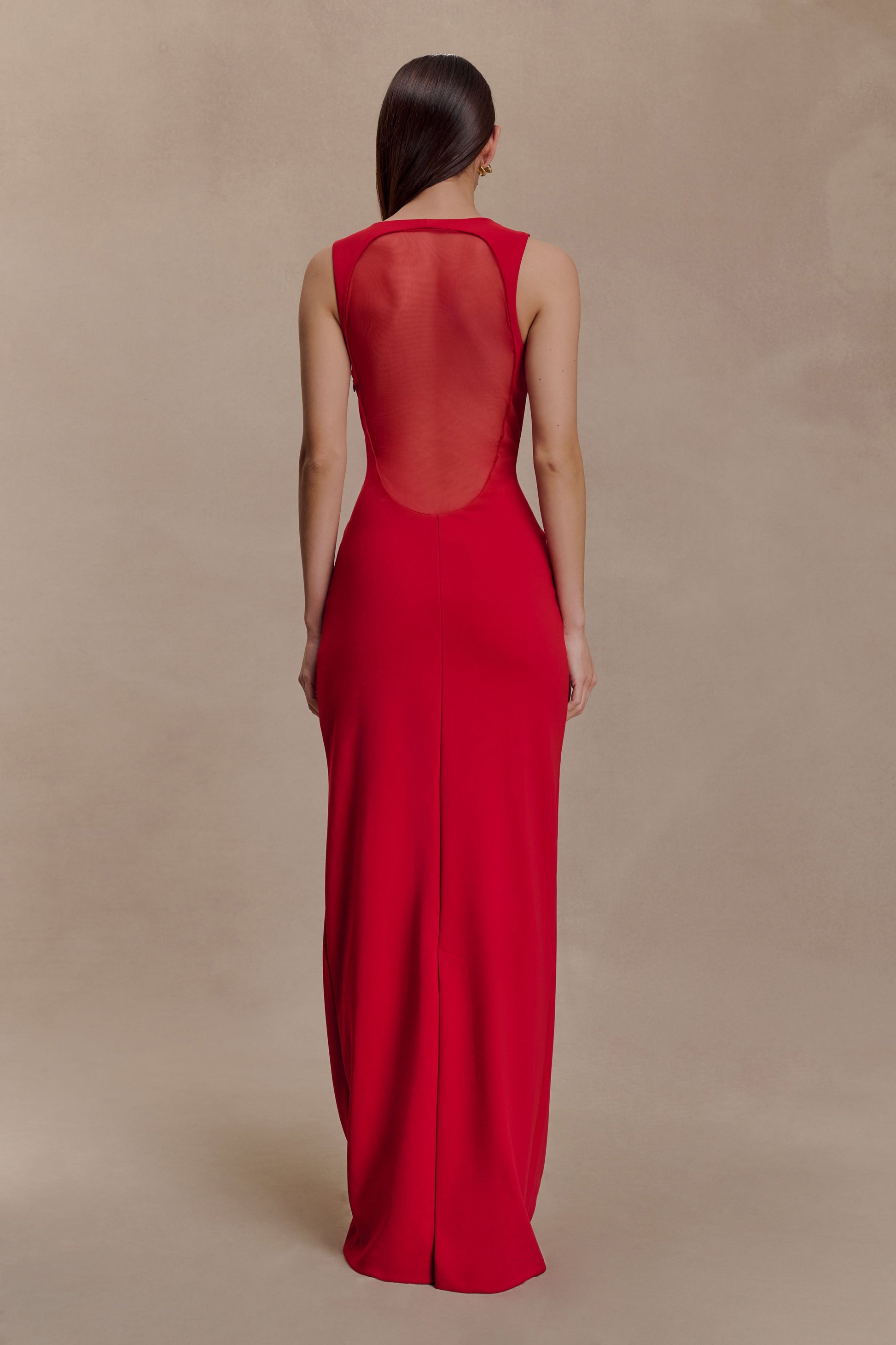 Marlon Crepe And Mesh Maxi Dress - Cherry Red #2