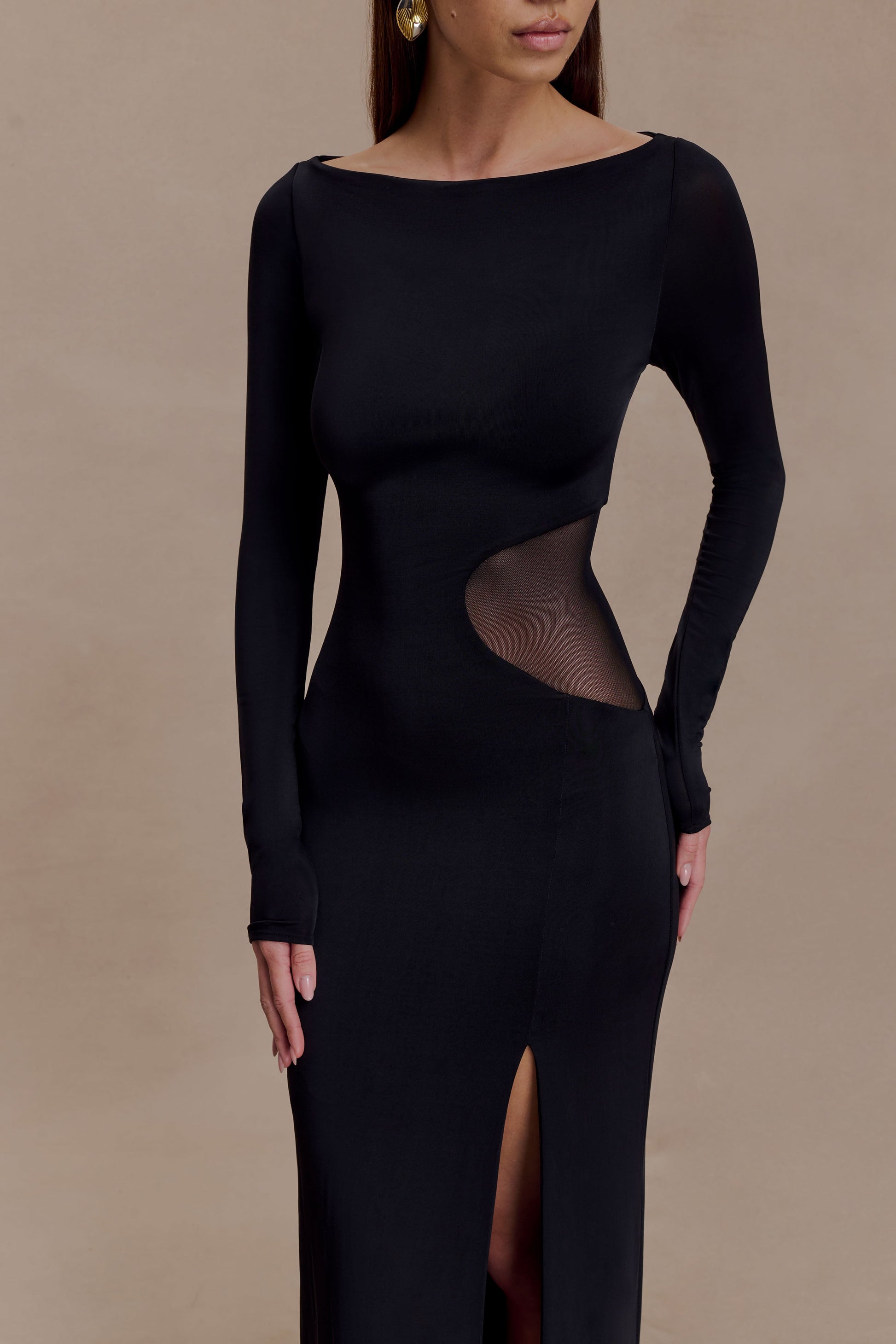 Megan Slinky And Mesh Maxi Dress / Black | MESHKI | XXL Megan Slinky And Mesh Maxi Dress / Black | MESHKI | XXL