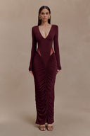 Louanne Slinky Long Sleeve Maxi Dress - Burgundy | MESHKI US