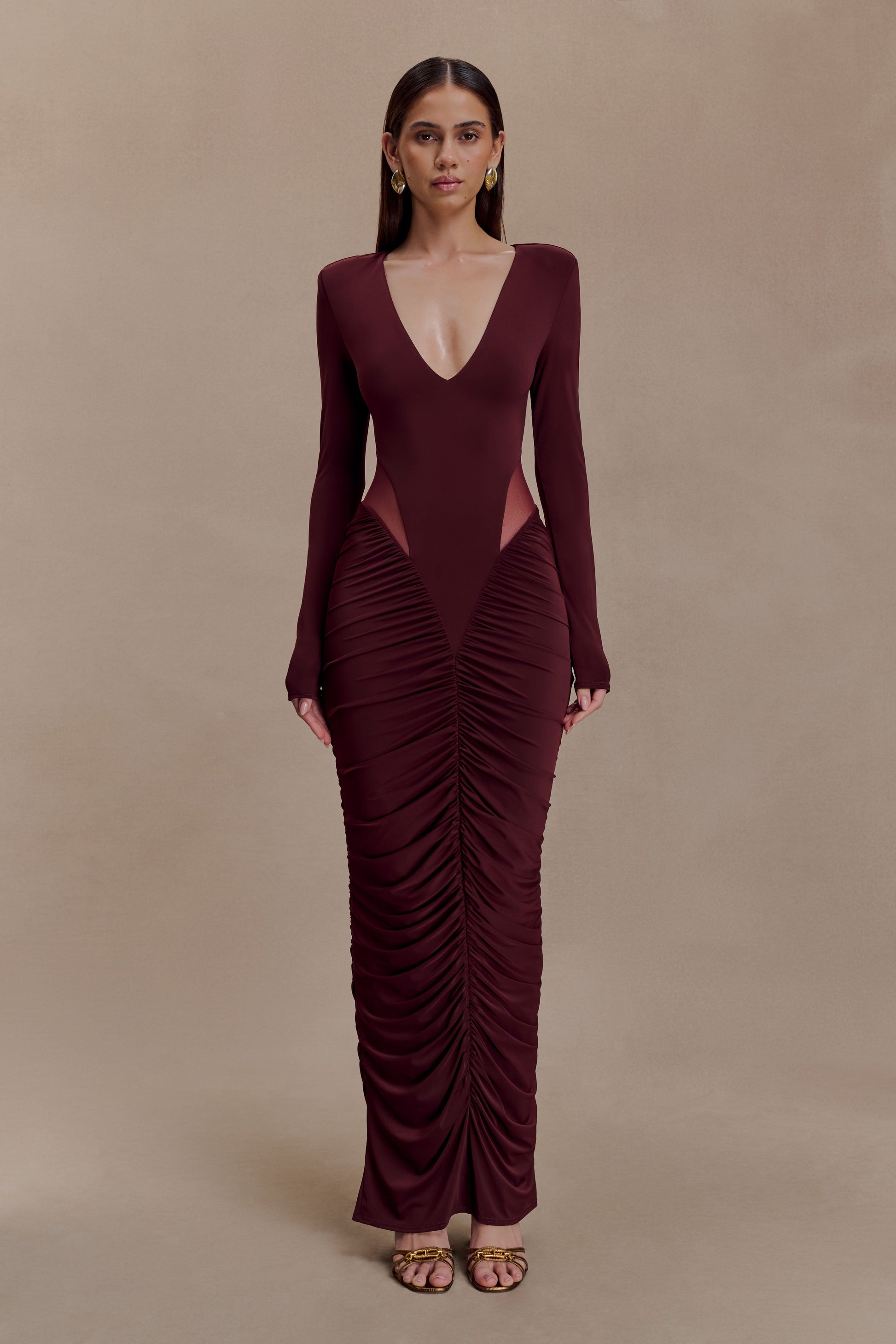 Louanne Slinky Long Sleeve Maxi Dress - Burgundy