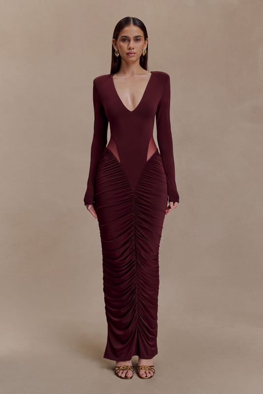 Louanne Slinky Long Sleeve Maxi Dress - Burgundy
