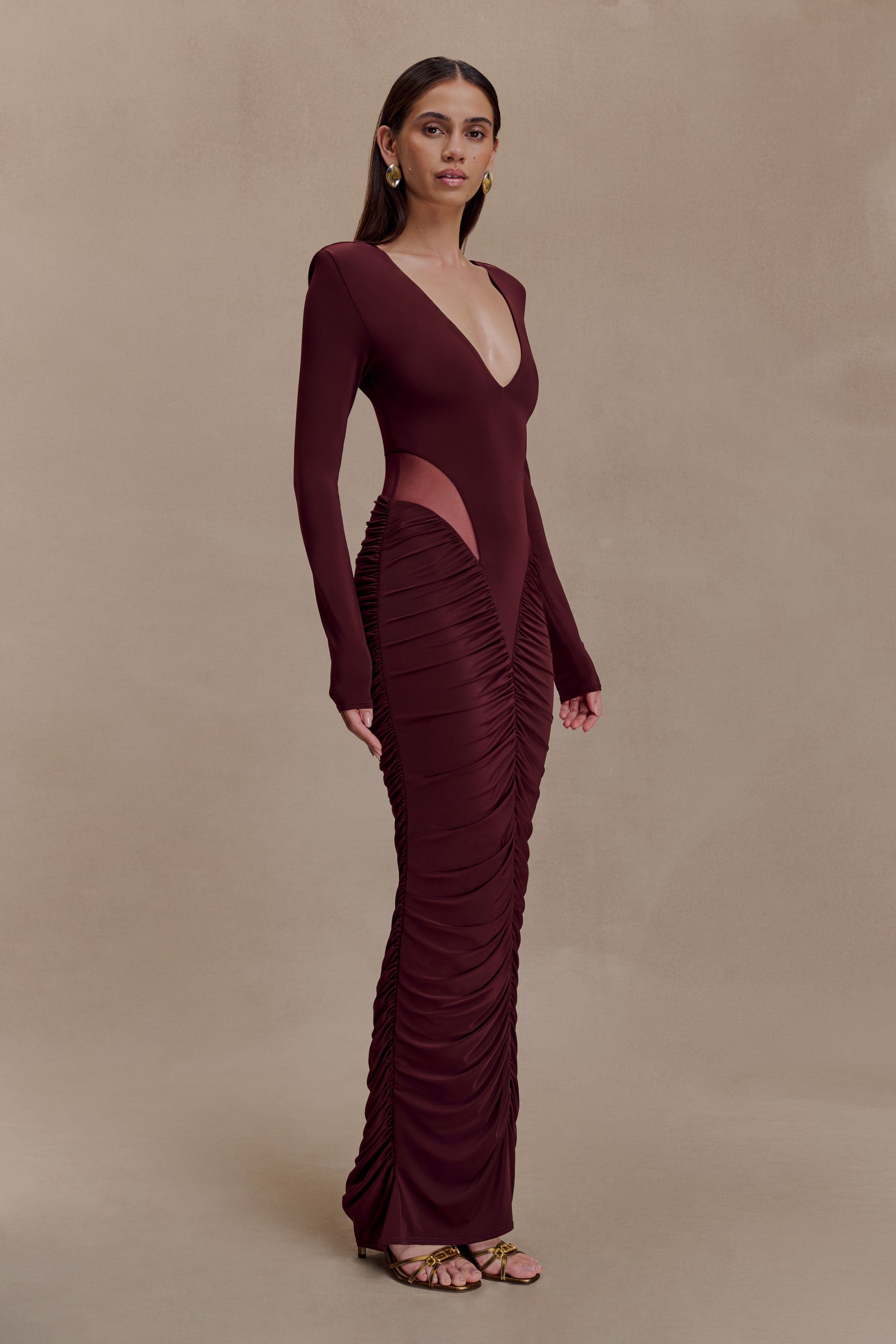 Louanne Slinky Long Sleeve Maxi Dress / Burgundy | MESHKI