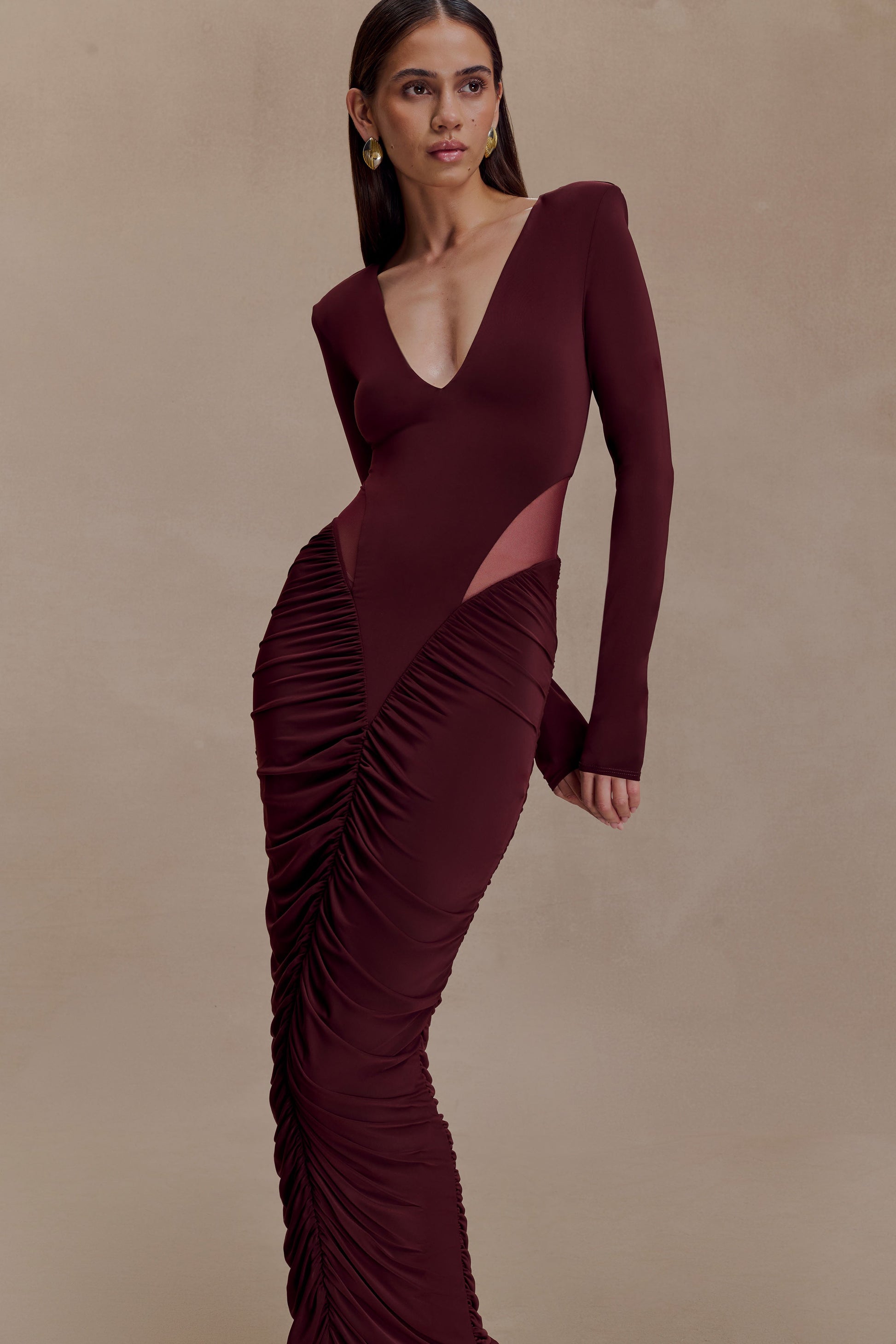 Louanne Slinky Long Sleeve Maxi Dress / Burgundy | MESHKI