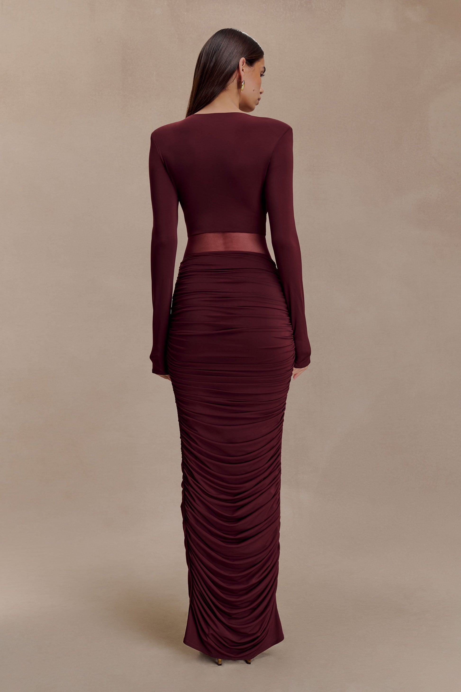 Louanne Slinky Long Sleeve Maxi Dress / Burgundy | MESHKI
