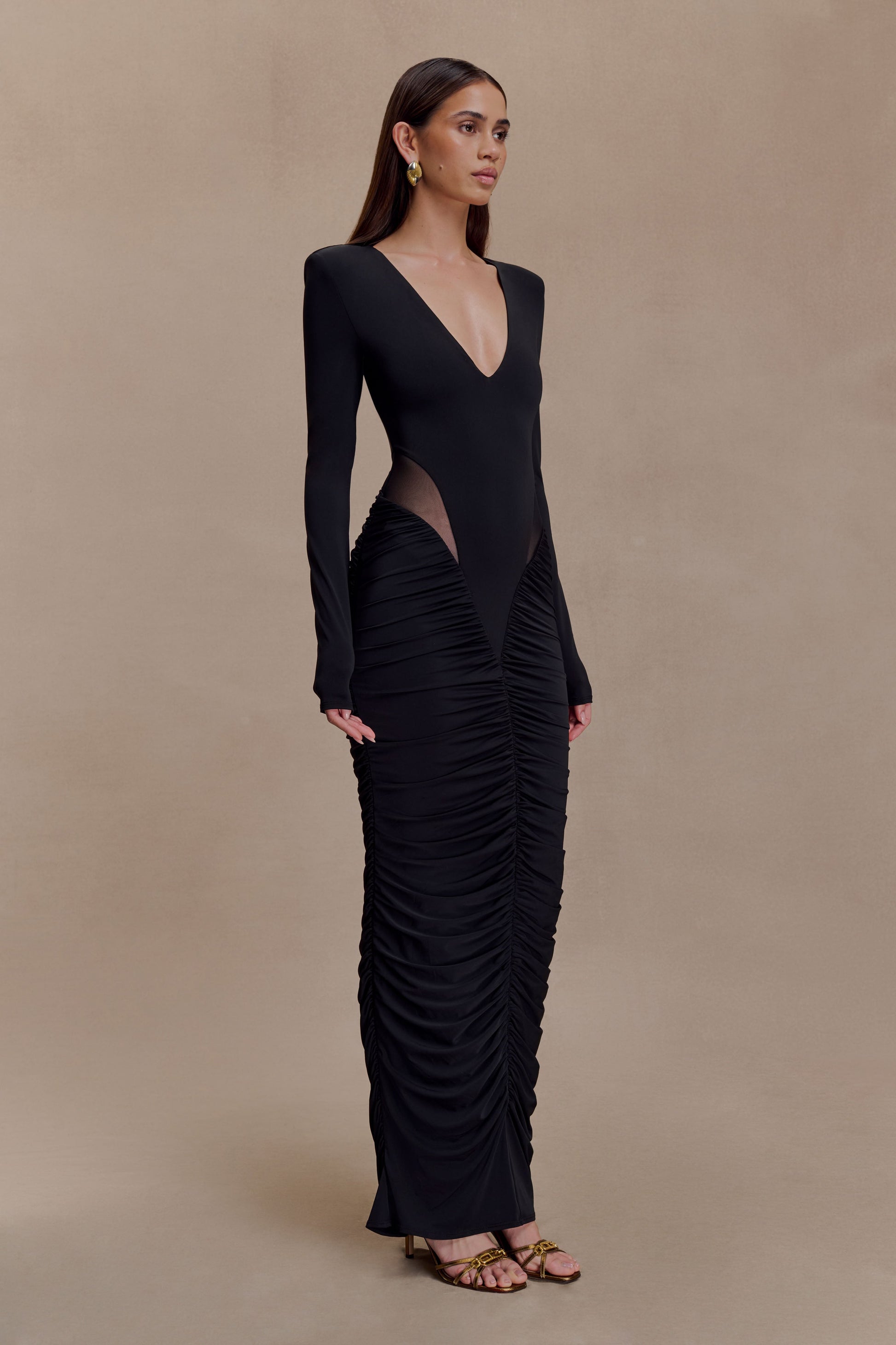 Louanne Slinky Long Sleeve Maxi Dress / Black | MESHKI
