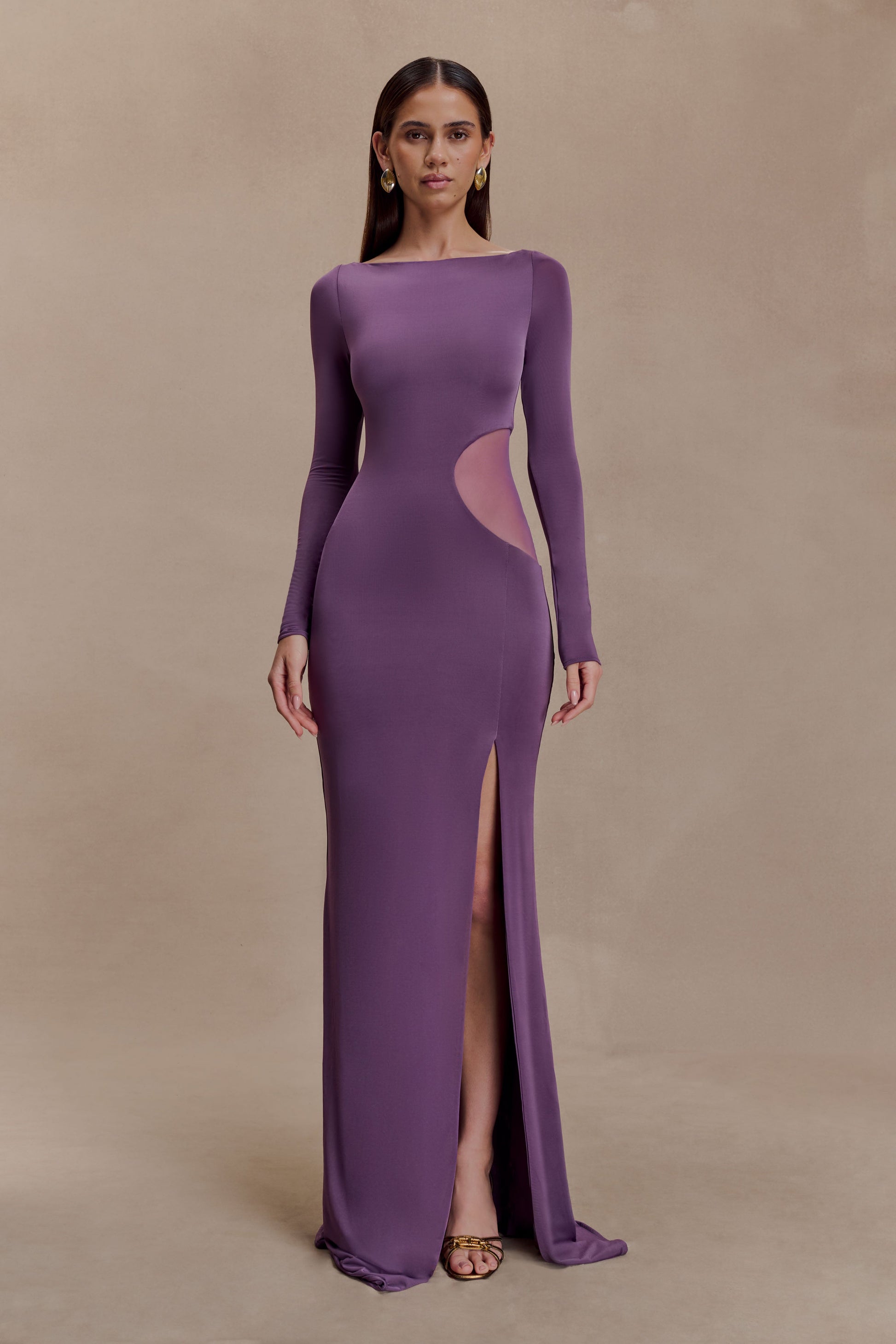 Megan Slinky And Mesh Maxi Dress / Purple | MESHKI | XXS Megan Slinky And Mesh Maxi Dress / Purple | MESHKI | XXS