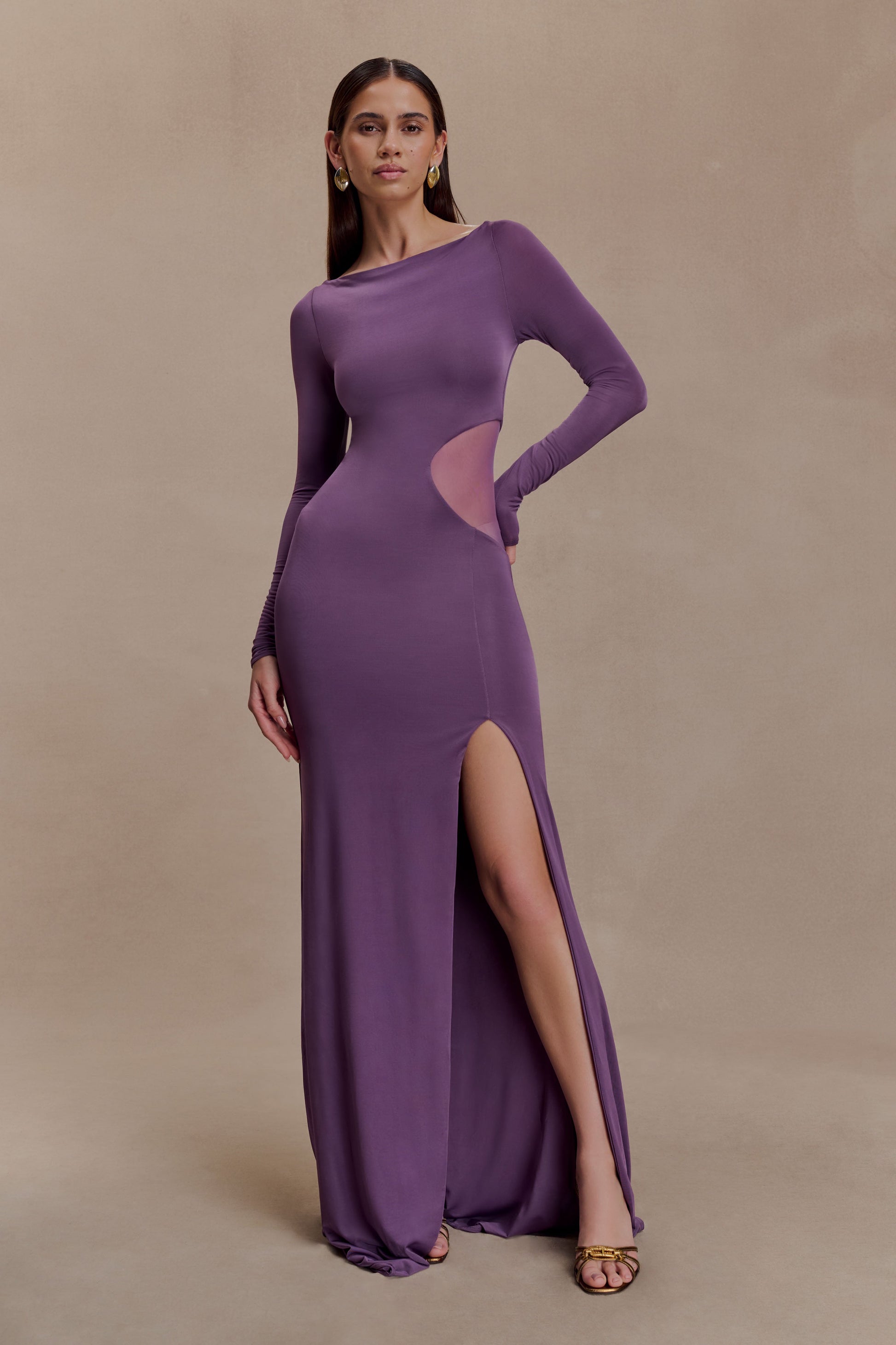 Megan Slinky And Mesh Maxi Dress - Purple | MESHKI US Megan Slinky And Mesh Maxi Dress - Purple | MESHKI US