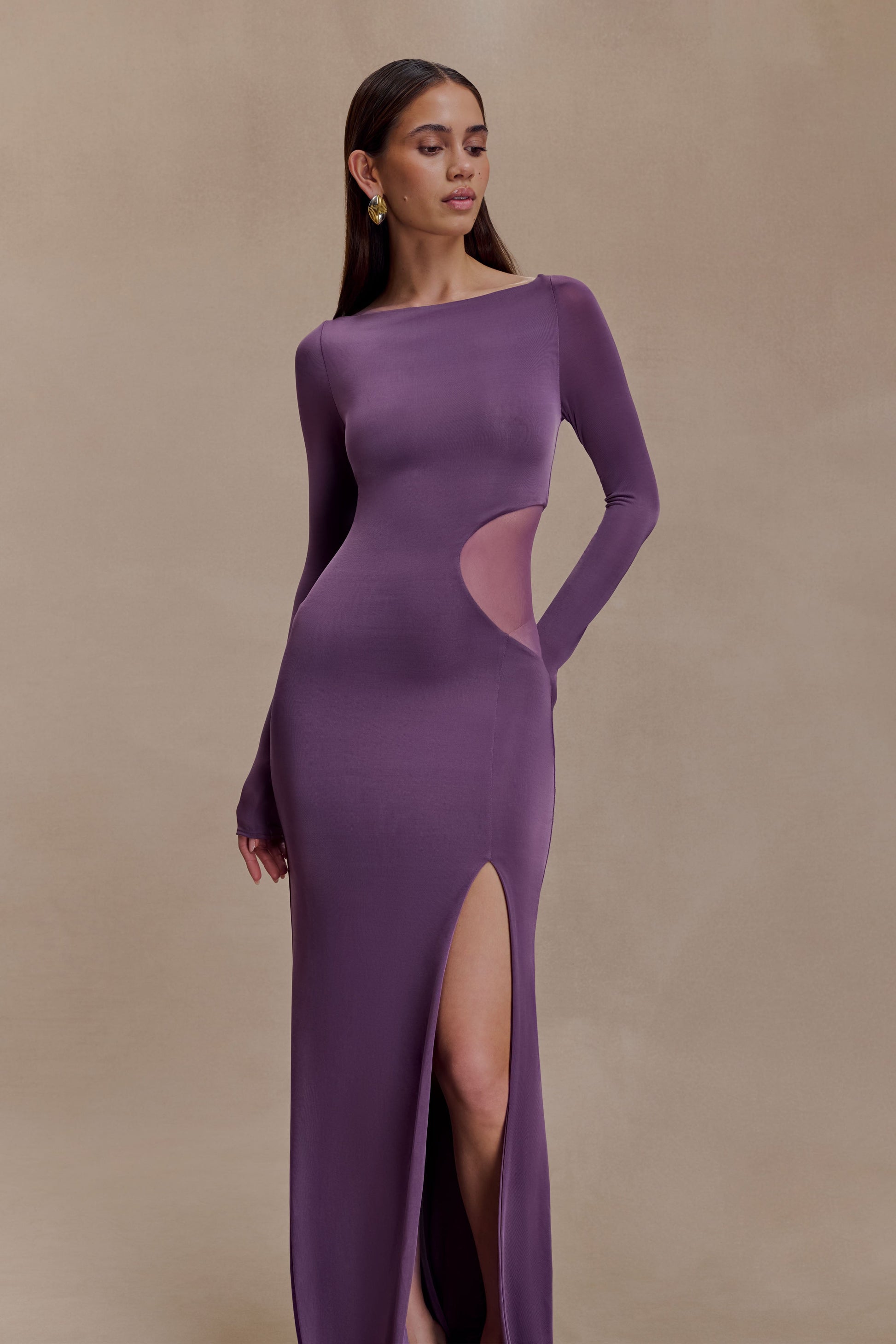 Megan Slinky And Mesh Maxi Dress - Purple Megan Slinky And Mesh Maxi Dress - Purple