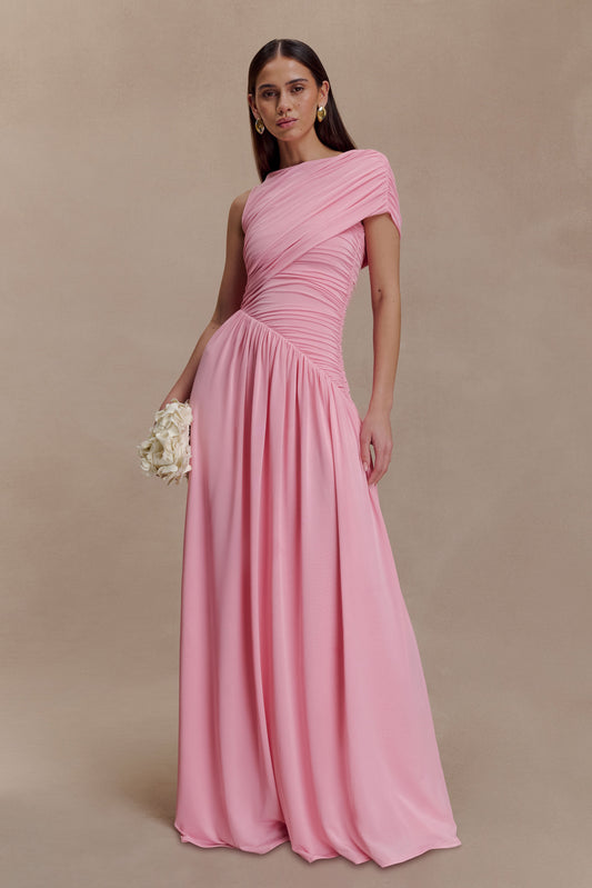 Ayeshya Slinky Asymmetric Maxi Dress - Candy Pink