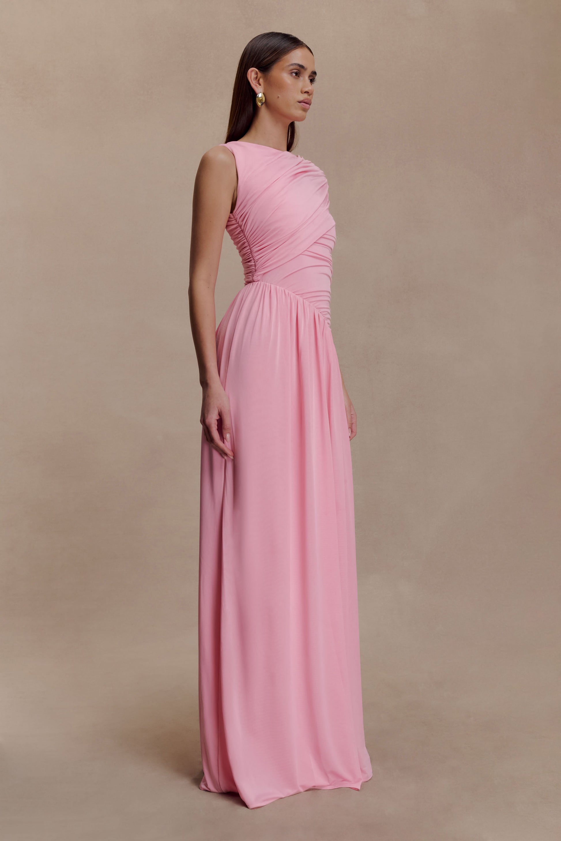 Ayeshya Slinky Asymmetric Maxi Dress - Candy Pink #4