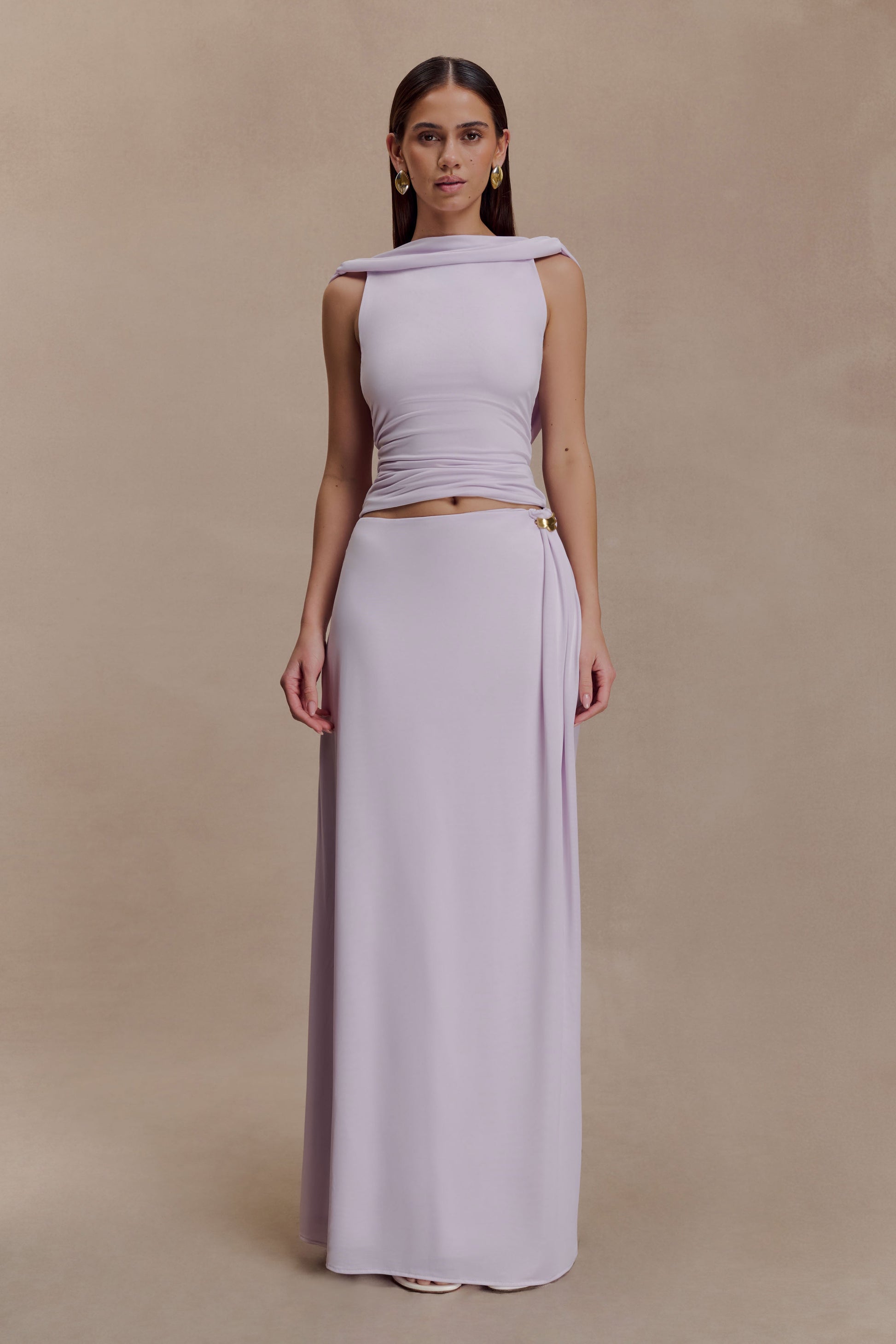 Bridget Slinky Maxi Skirt With Hardware / Dusty Lilac | MESHKI