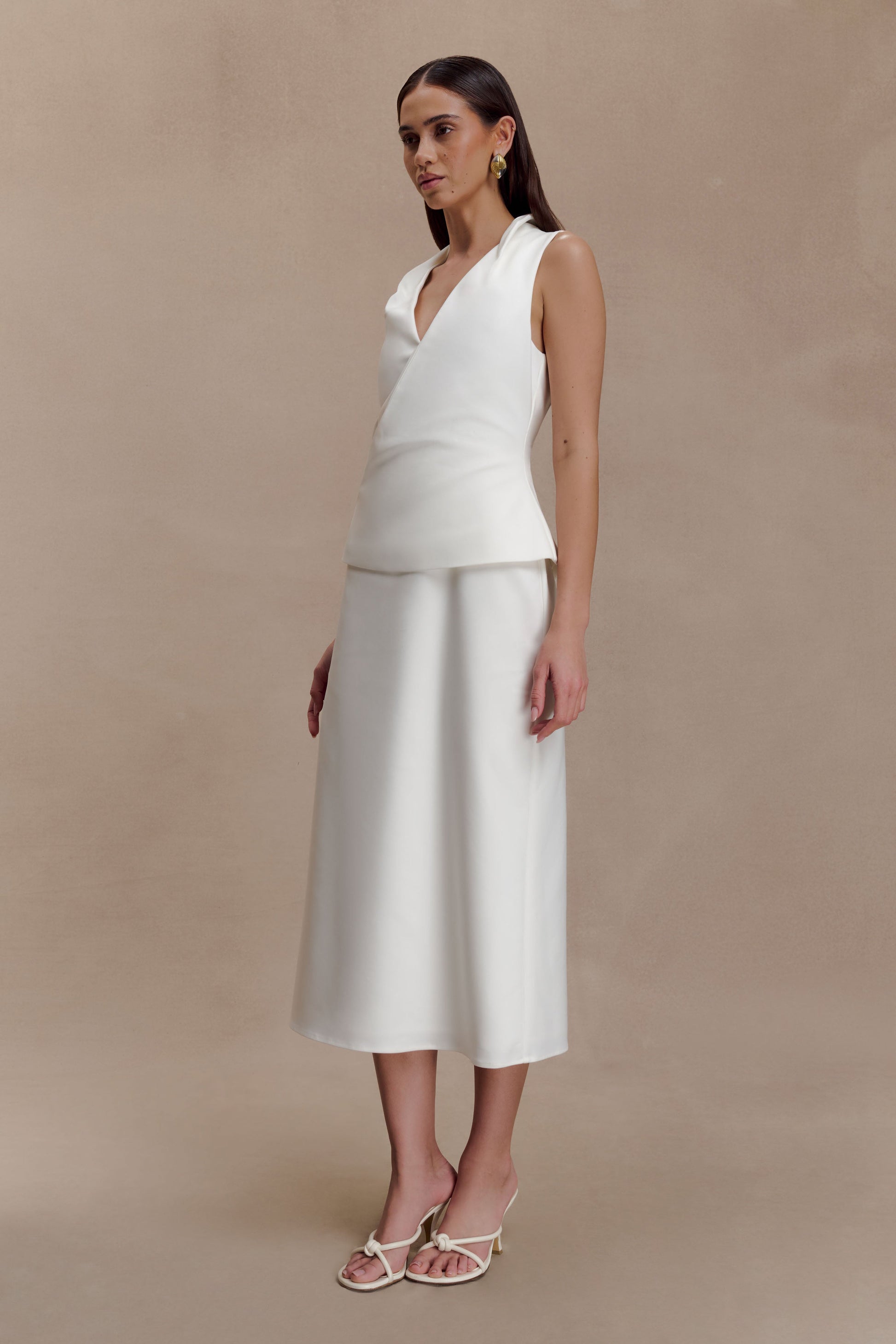 Yanina Cotton Halter Midi Dress - White #4