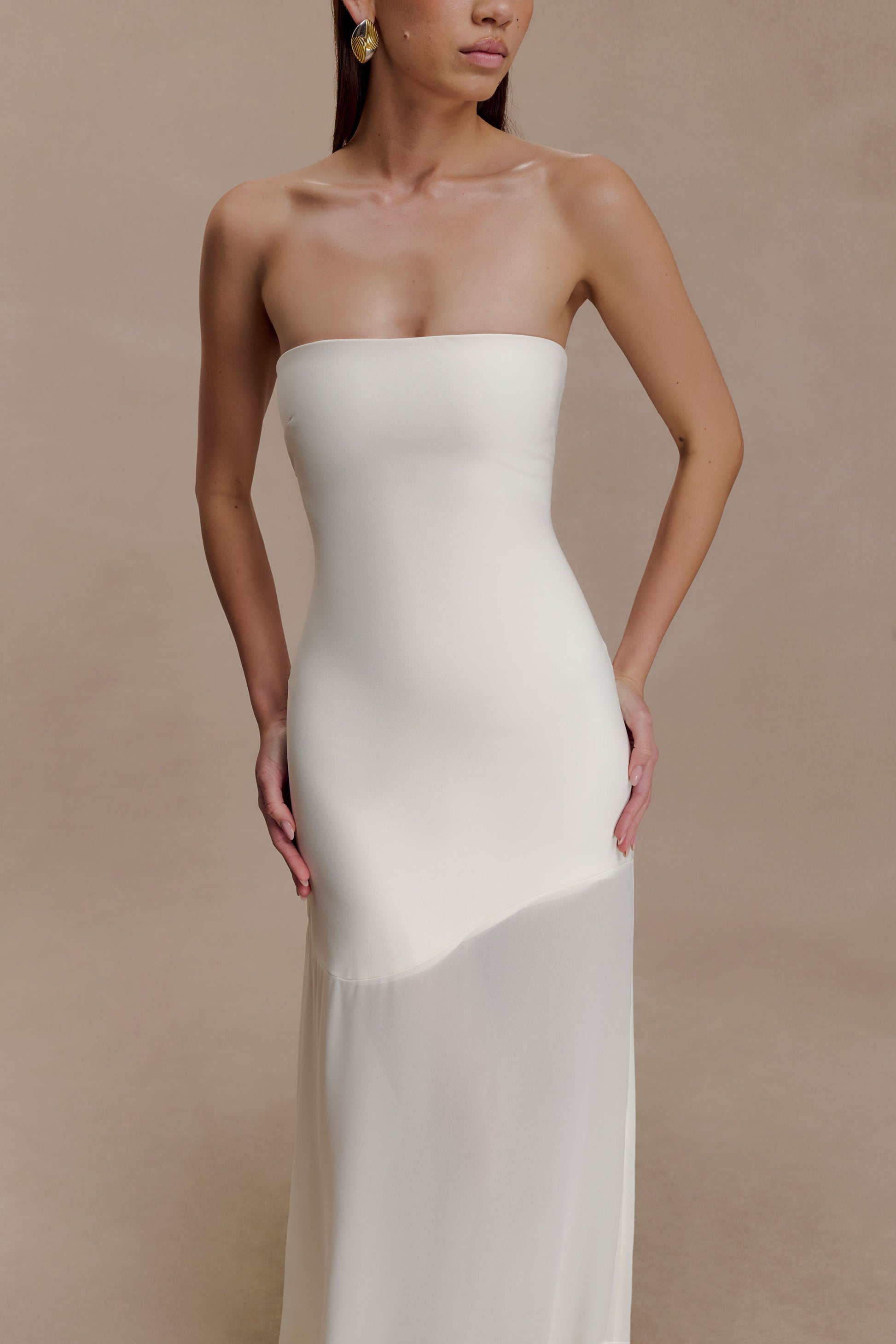 Mason Crepe And Chiffon Maxi Dress / Ivory | MESHKI | XS Mason Crepe And Chiffon Maxi Dress / Ivory | MESHKI | XS