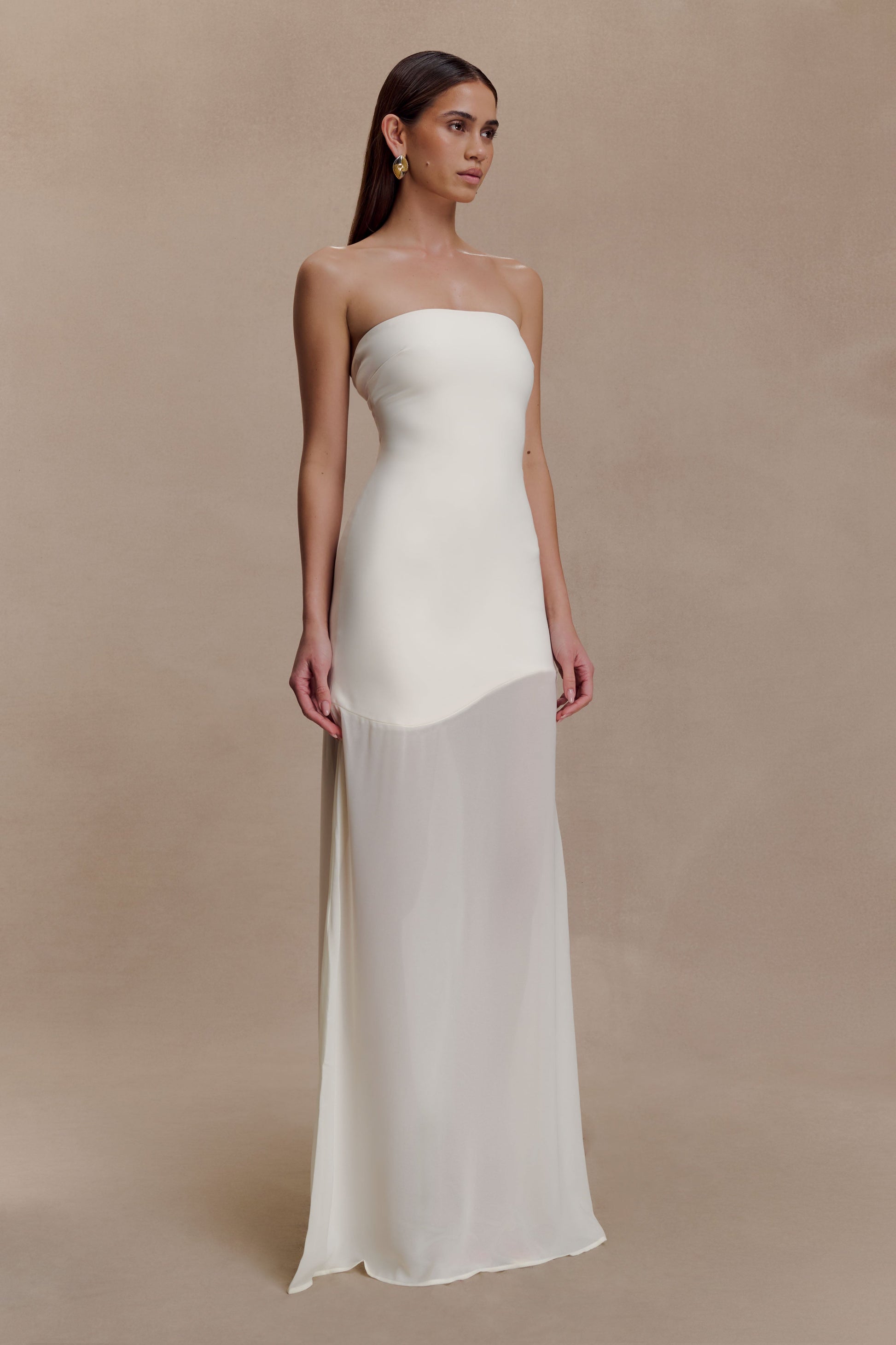 Mason Crepe And Chiffon Maxi Dress / Ivory | MESHKI