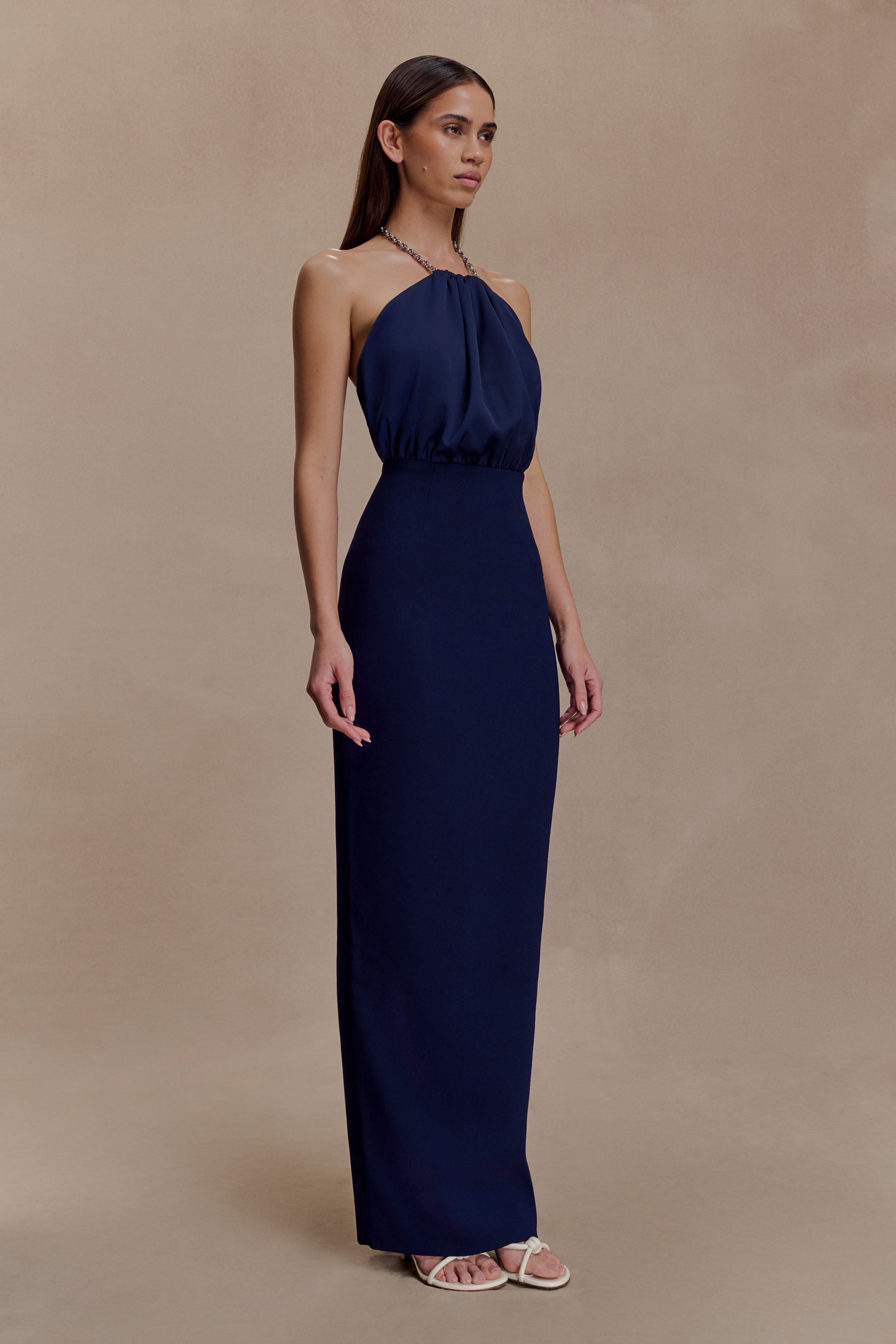 Elina Satin Necklace Maxi Dress / Navy | MESHKI | S Elina Satin Necklace Maxi Dress / Navy | MESHKI | S