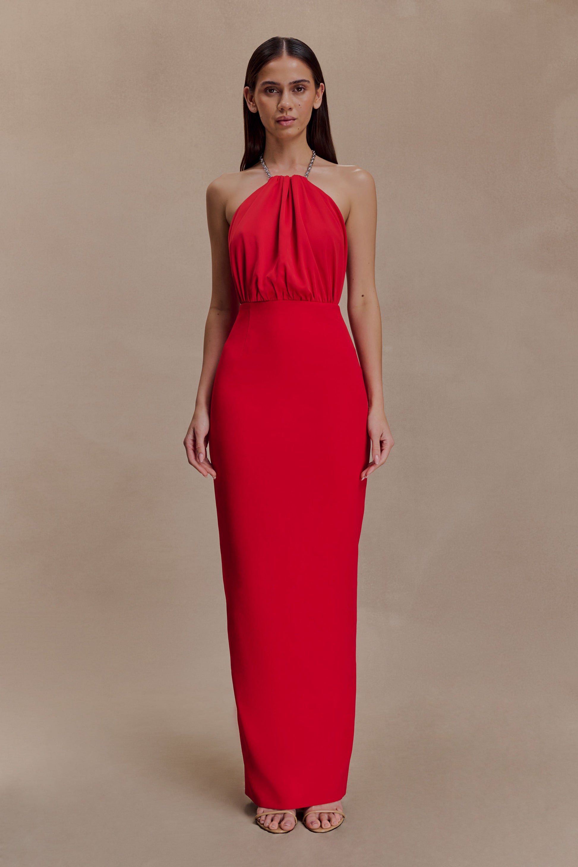 Elina Satin Necklace Maxi Dress - Red #5