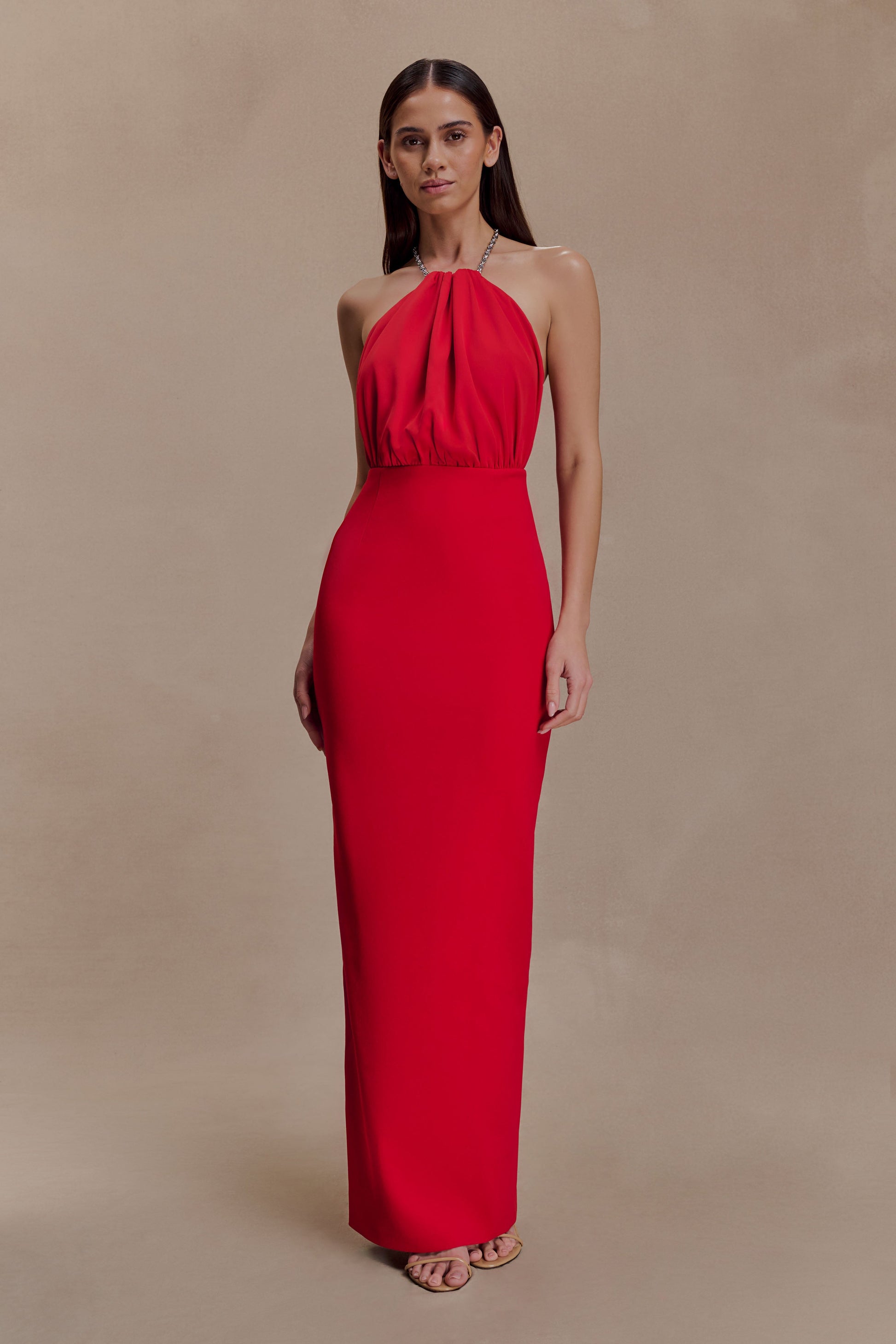 Elina Satin Necklace Maxi Dress / Red | MESHKI Elina Satin Necklace Maxi Dress / Red | MESHKI