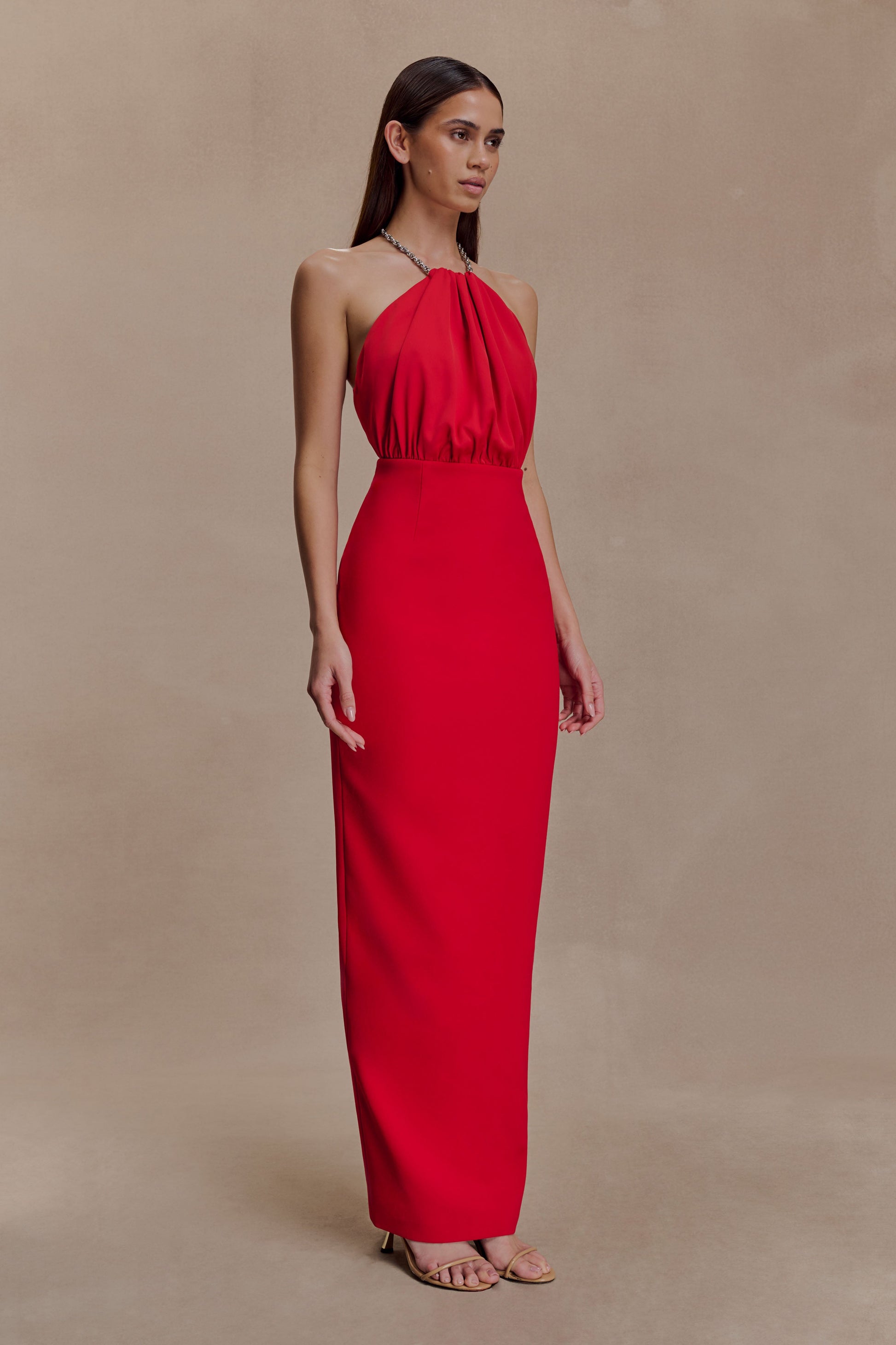 Elina Satin Necklace Maxi Dress / Red | MESHKI | XS Elina Satin Necklace Maxi Dress / Red | MESHKI | XS