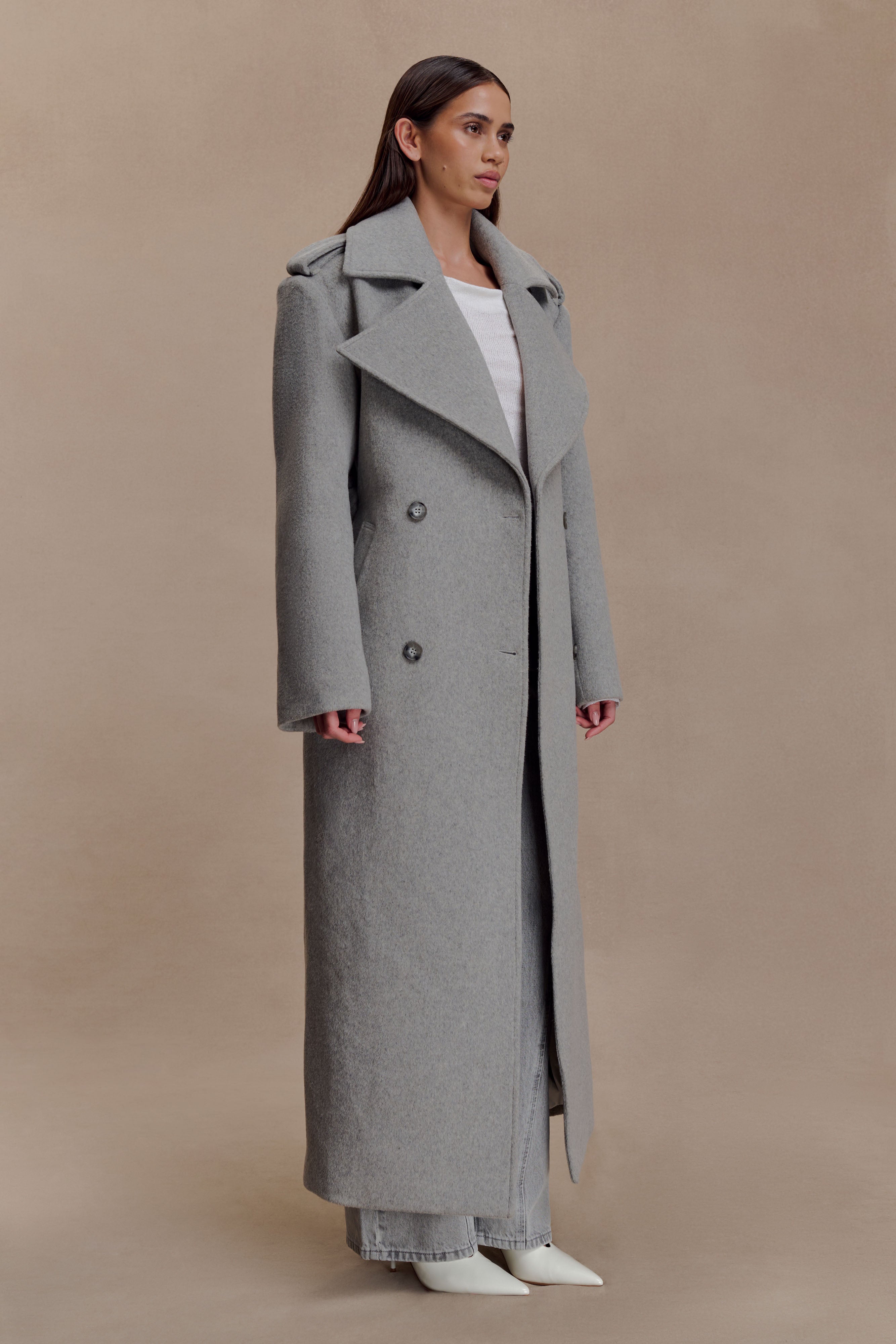 Levi Long Trench Wool Coat - Grey Marle | MESHKI US