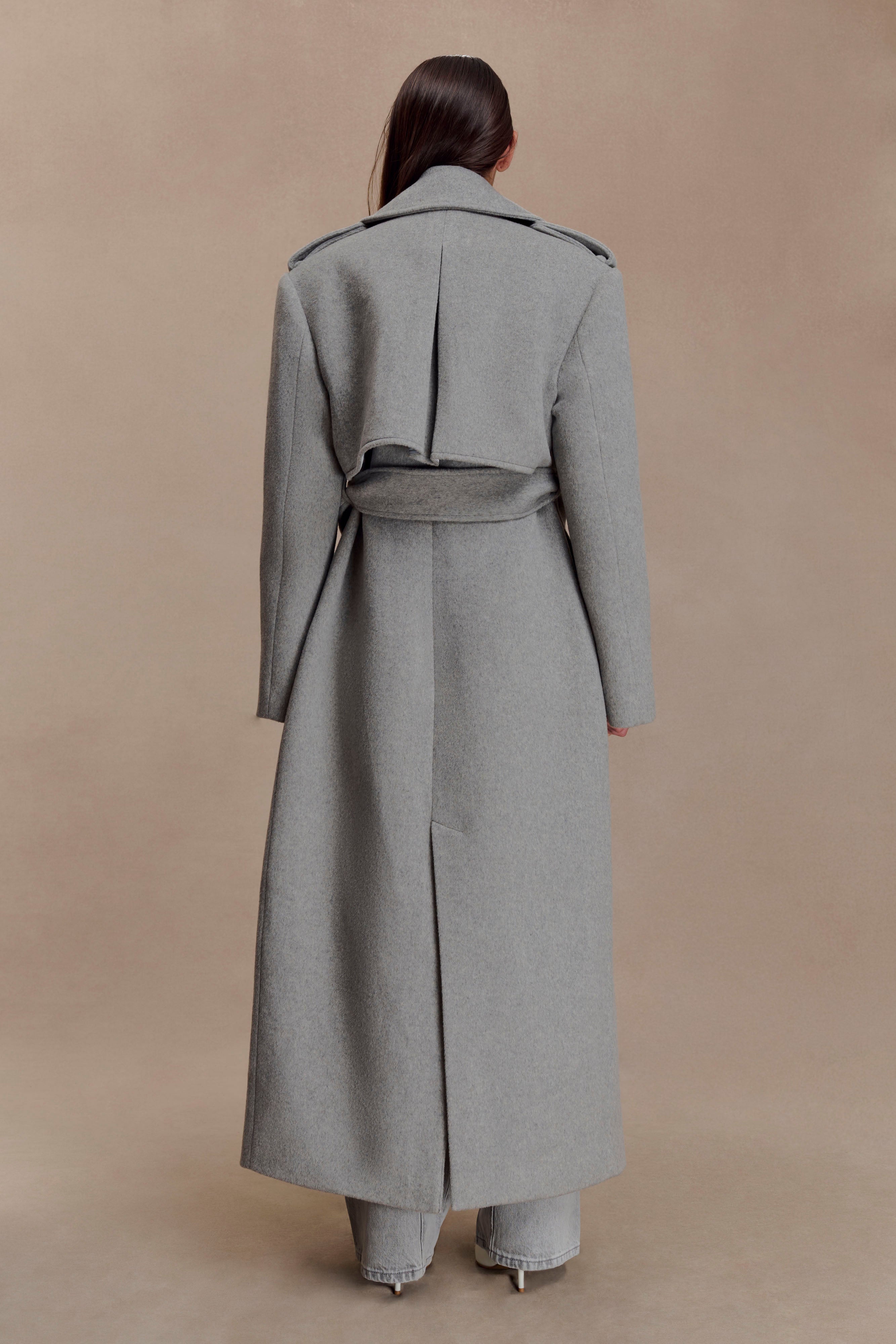 Levi Long Trench Wool Coat - Grey Marle | MESHKI US