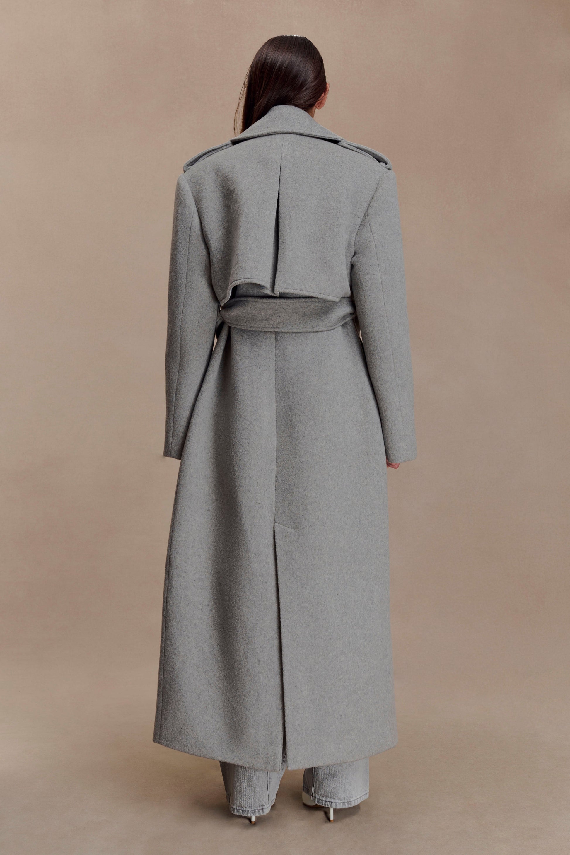 Levi Long Trench Wool Coat / Grey Marle | MESHKI | XXS Levi Long Trench Wool Coat / Grey Marle | MESHKI | XXS
