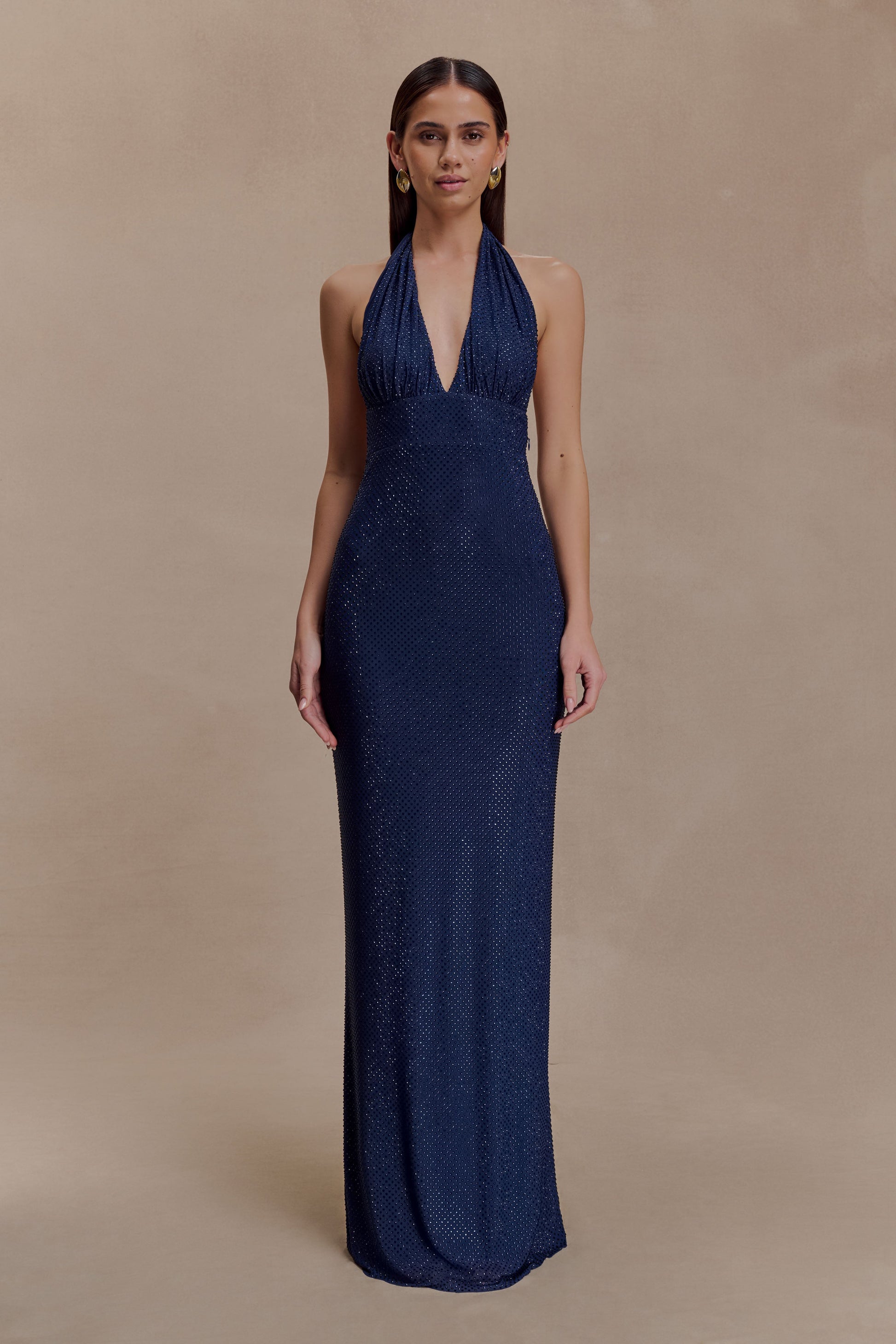 Harriet Halter Neck Diamante Maxi Dress - Navy #6