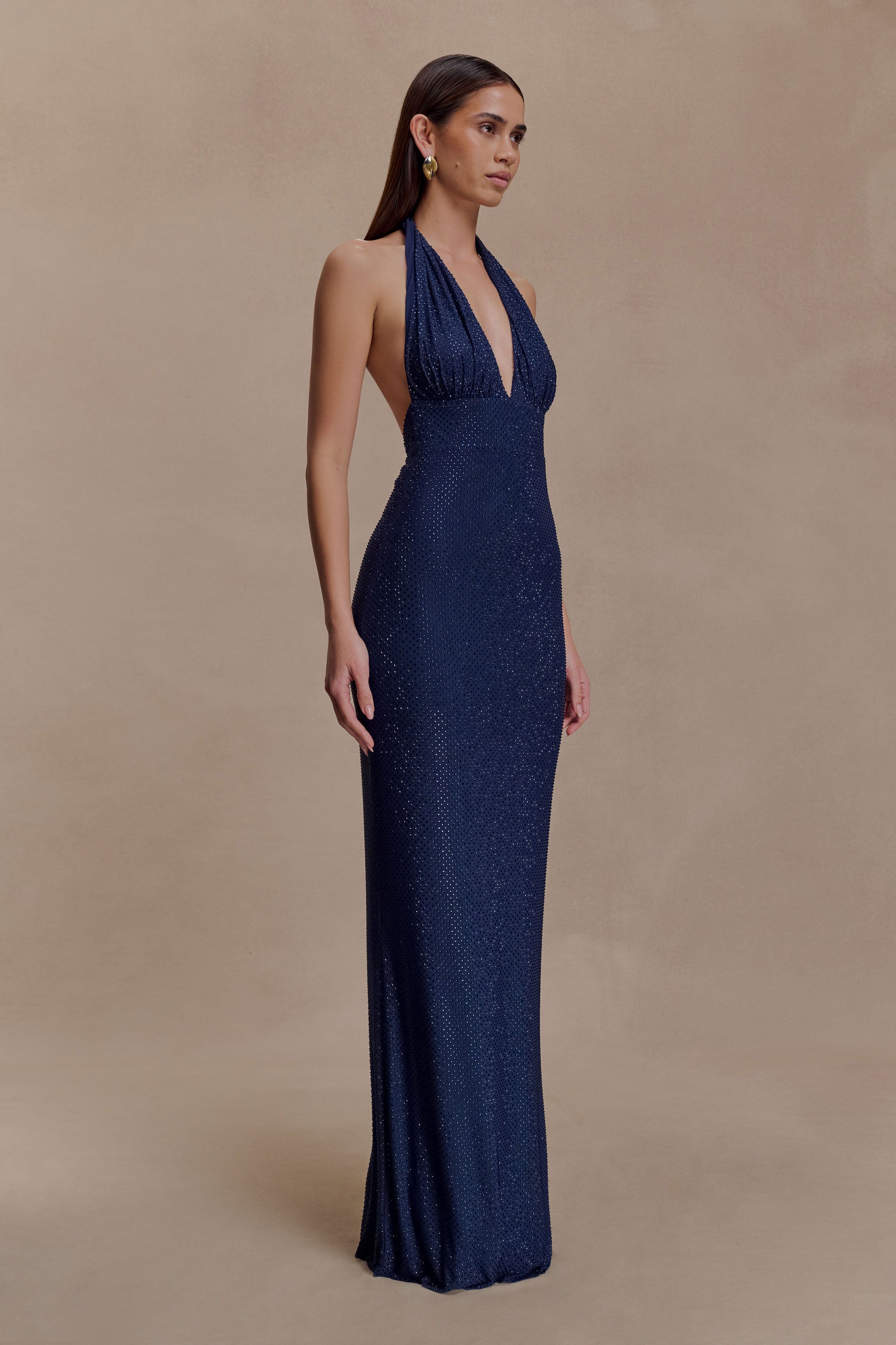Harriet Halter Neck Diamante Maxi Dress - Navy #7