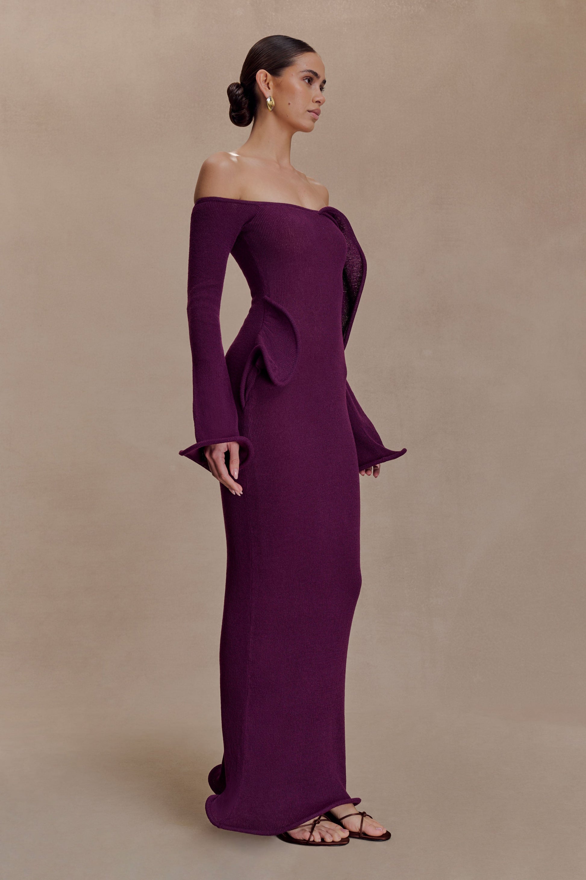 Sandrine Off Shoulder Knit Maxi Dress / Plum | MESHKI | XS Sandrine Off Shoulder Knit Maxi Dress / Plum | MESHKI | XS