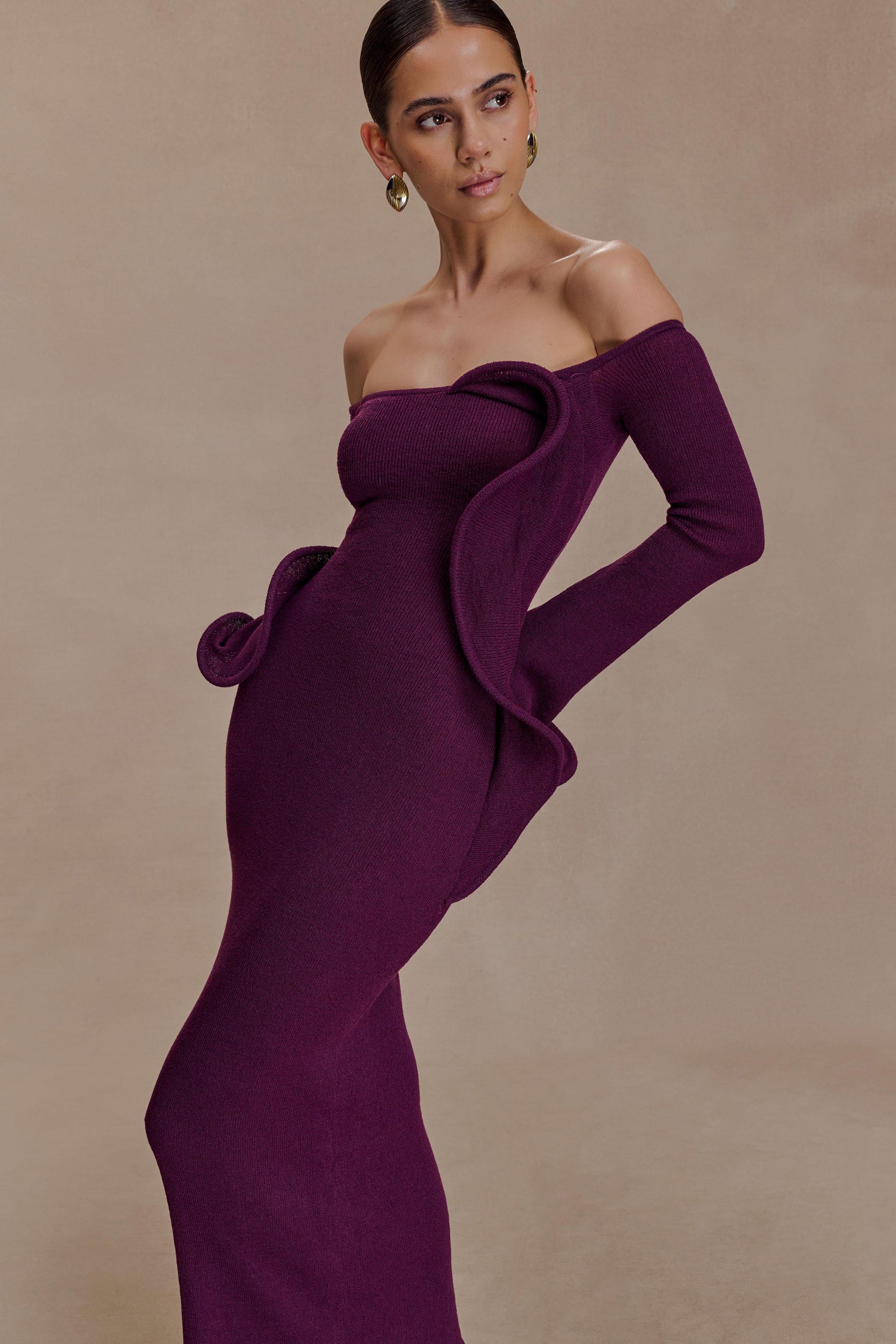 Sandrine Off Shoulder Knit Maxi Dress - Plum #3