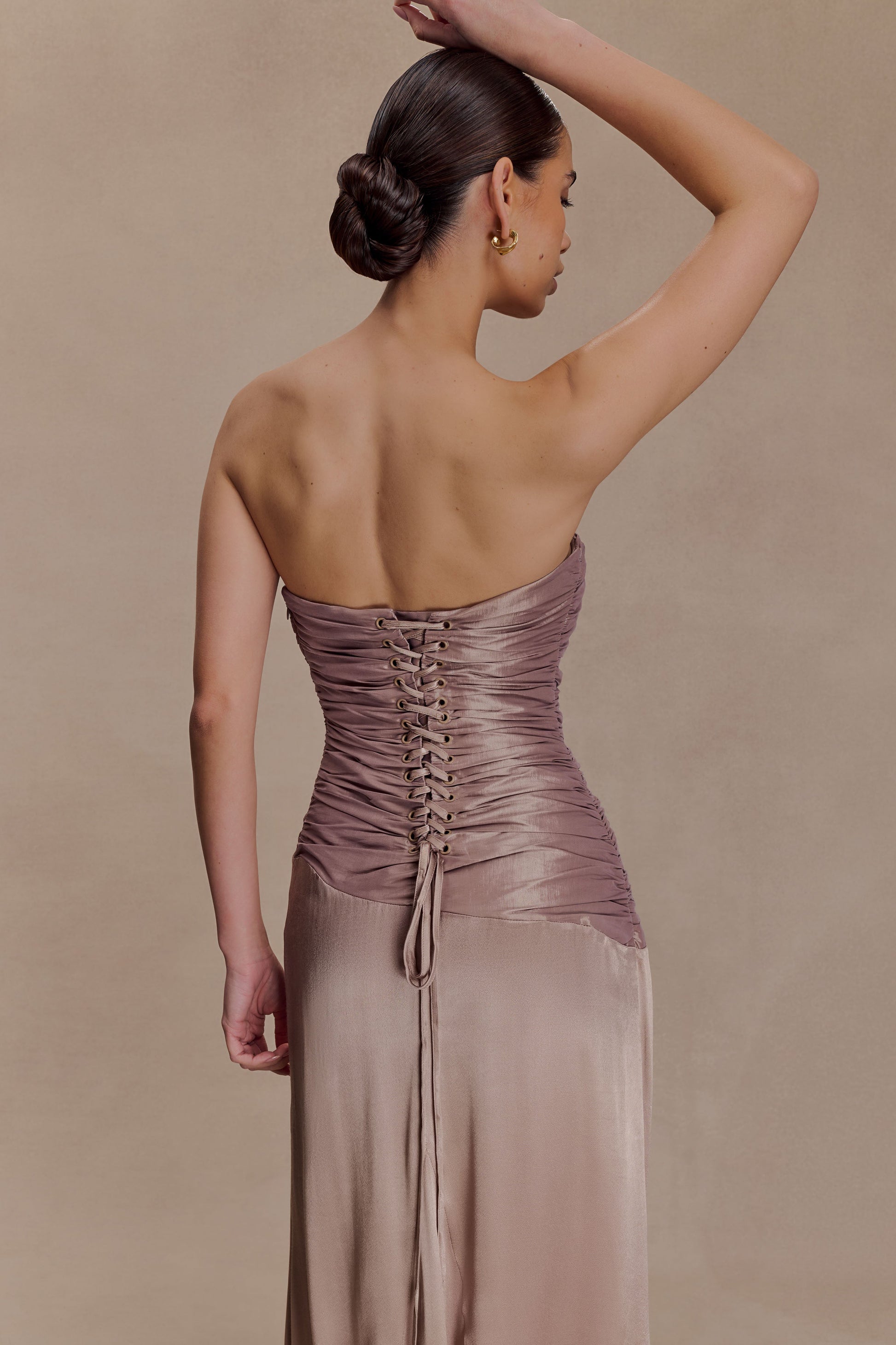 Serena Strapless Taffeta Maxi Dress - Bronze Taupe #8