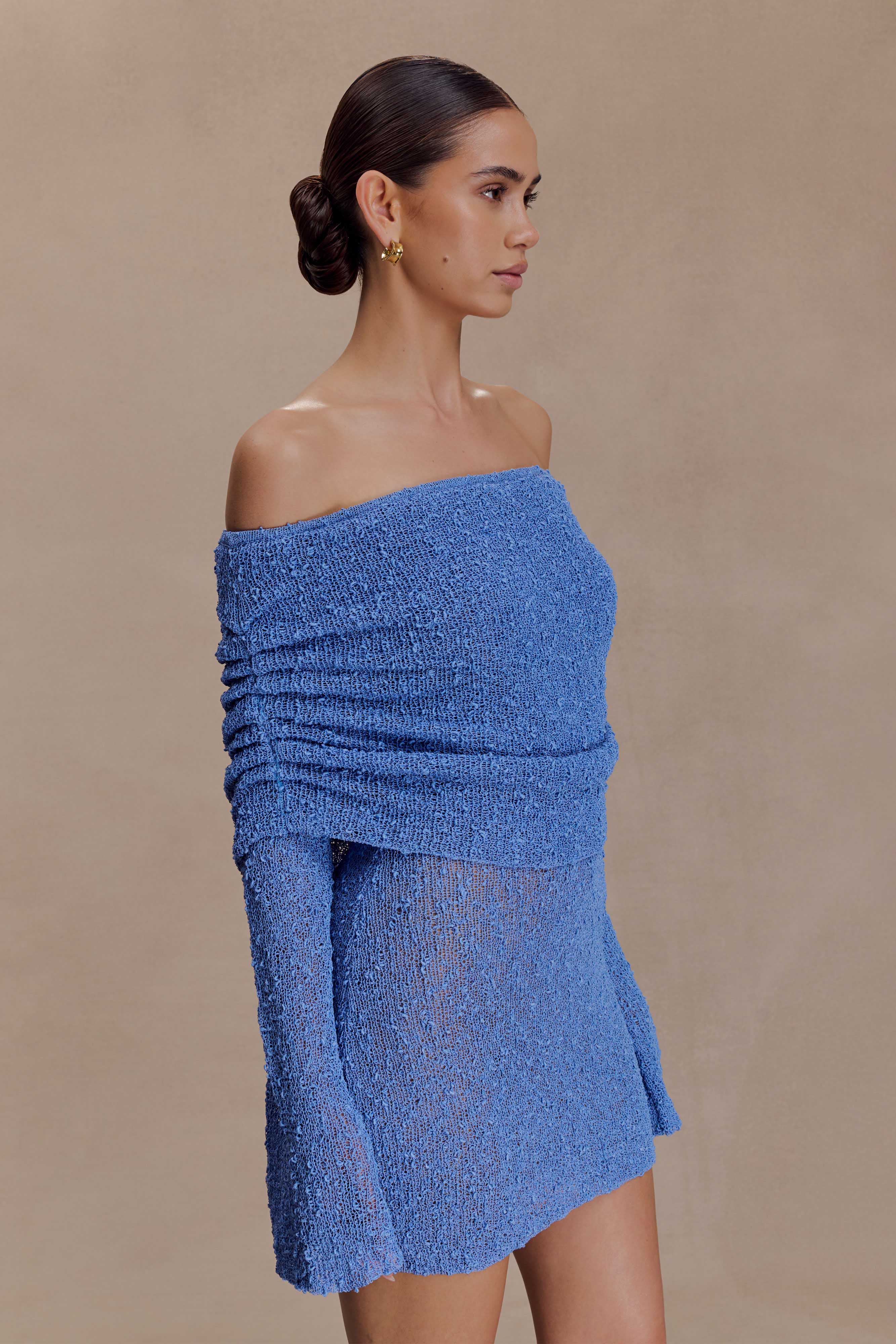 Marisol Off Shoulder Boucle Mini Dress - Periwinkle | MESHKI US