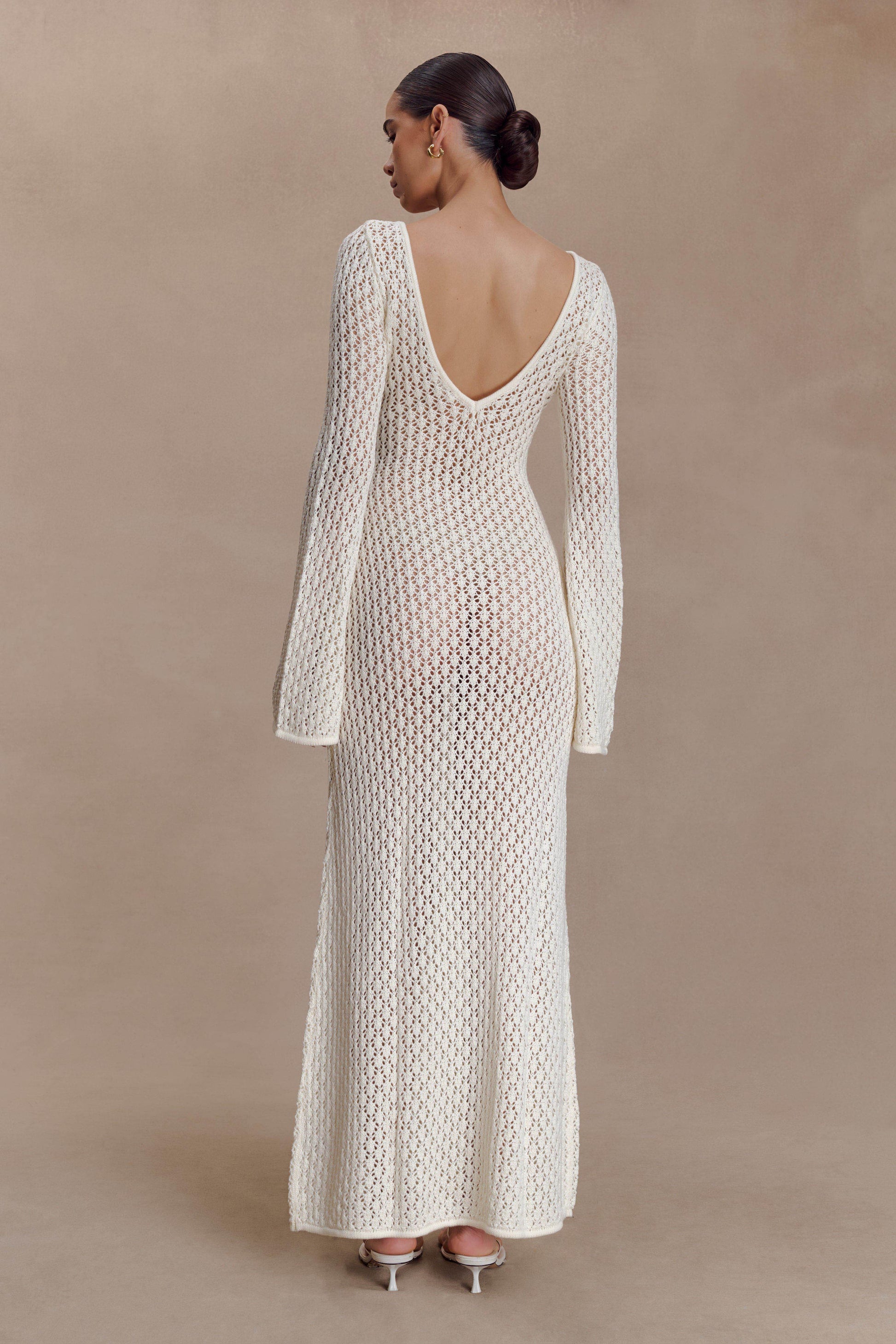 Kayleigh Crochet Fishtail Flare Sleeve Maxi Dress - White #2