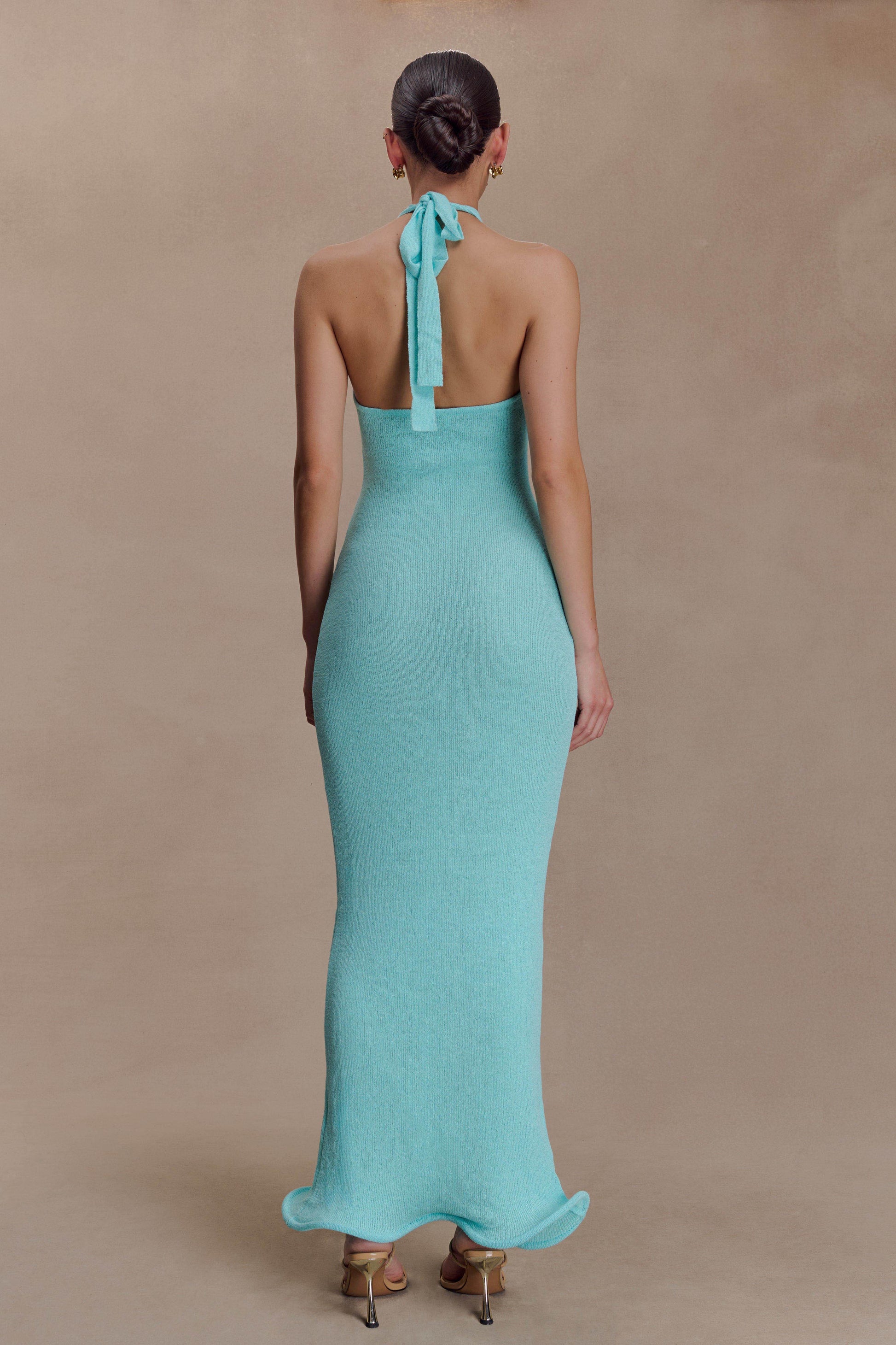 Melodie Halter Knit Maxi Dress - Cyan Blue Melodie Halter Knit Maxi Dress - Cyan Blue
