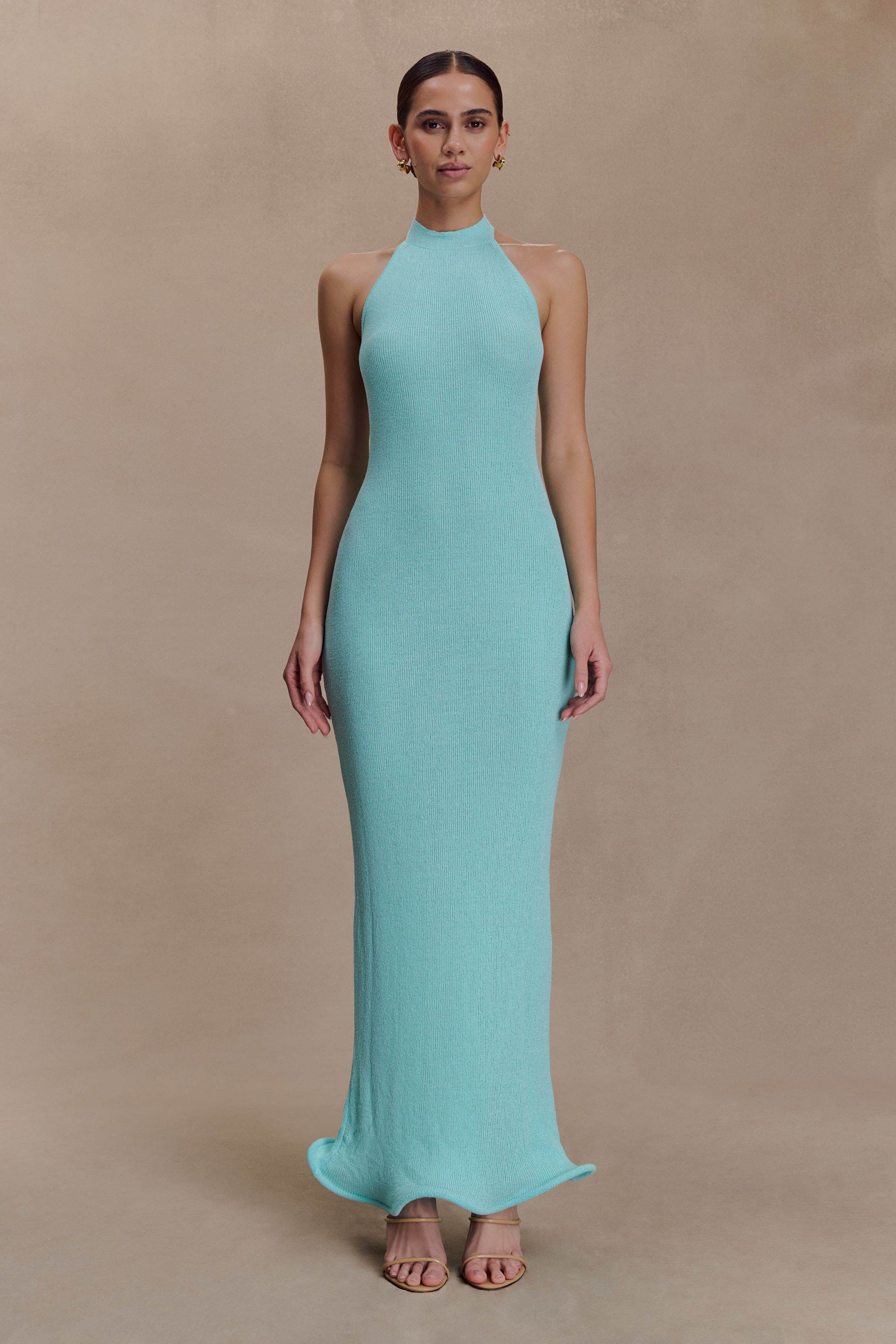 Melodie Halter Knit Maxi Dress / Cyan Blue | MESHKI