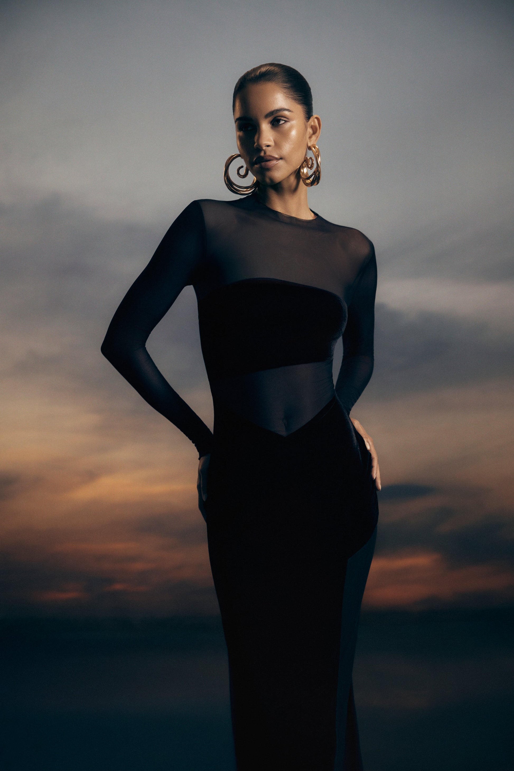 Davina Velvet And Mesh Maxi Dress - Black #4