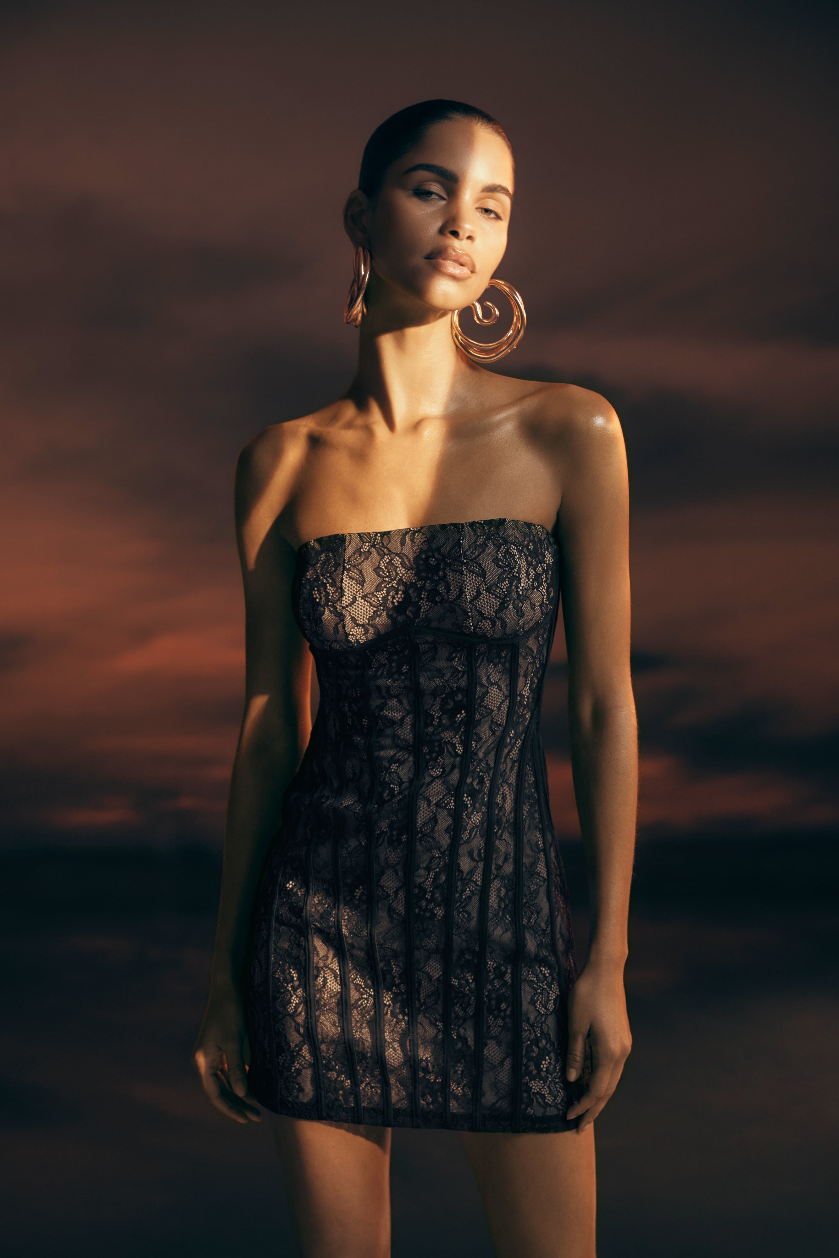 Jeannette Panelled Lace Mini Dress - Black | MESHKI US