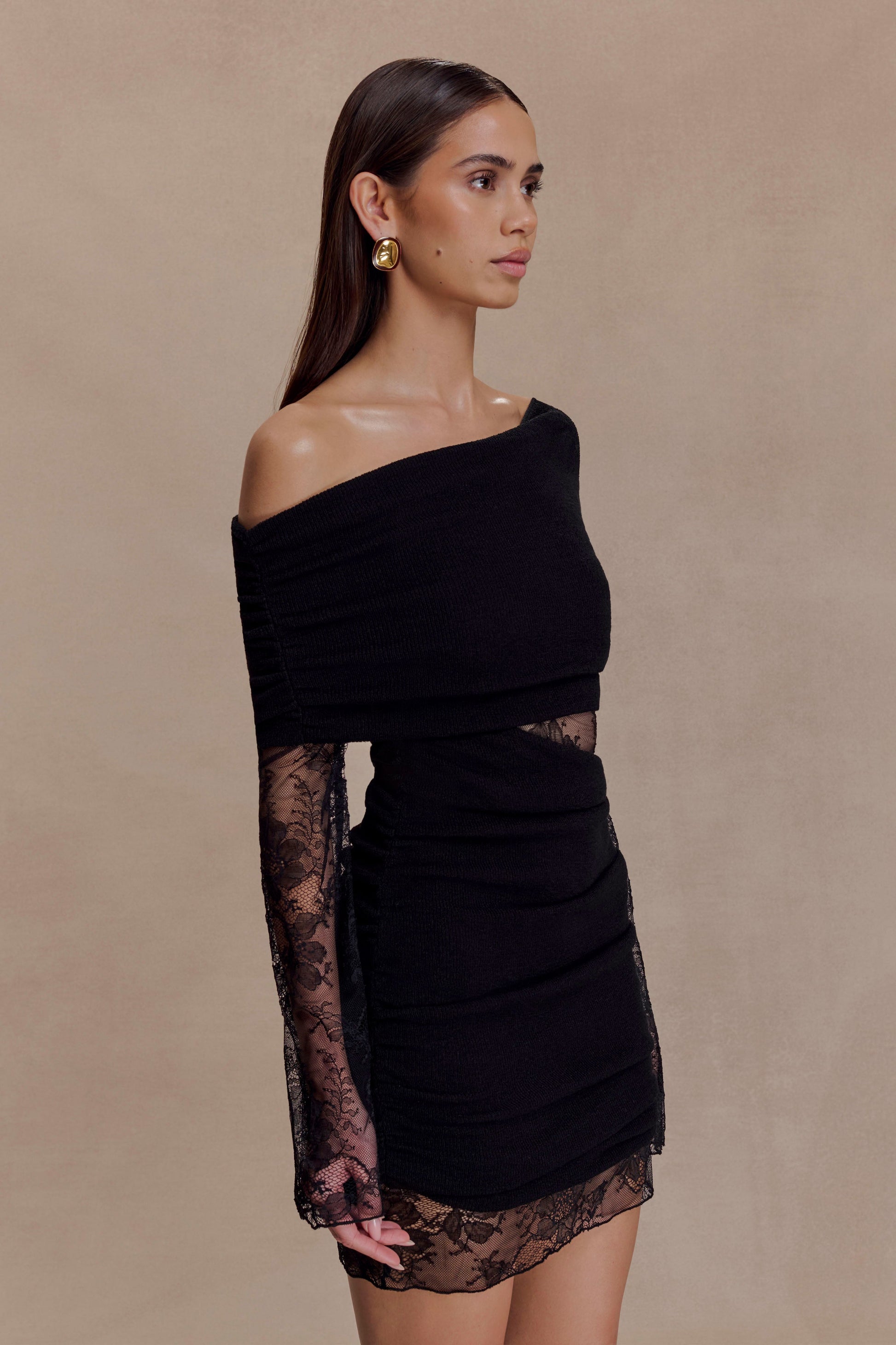Luxie Lace Knit Mini Dress / Black | MESHKI | XXS Luxie Lace Knit Mini Dress / Black | MESHKI | XXS